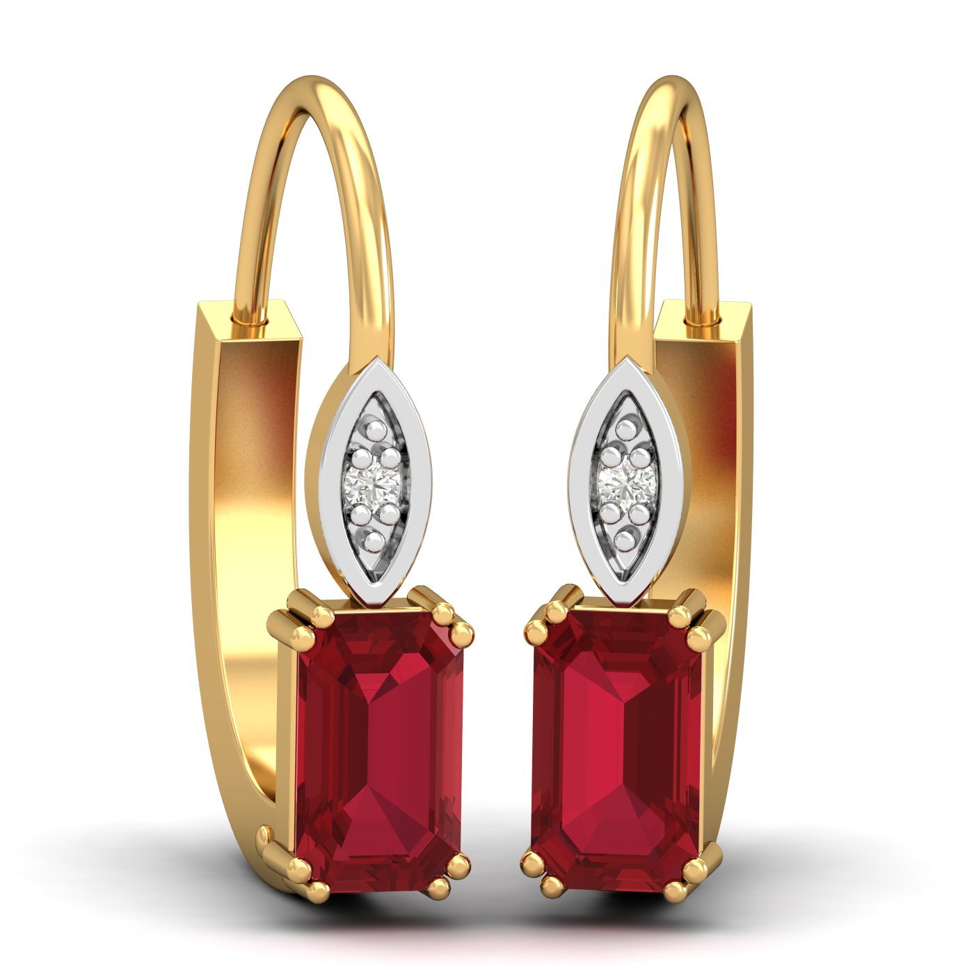 kuberbox 14KT Yellow Gold Diamond Meridian Ruby Hoop Earrings for Women-picture-27
