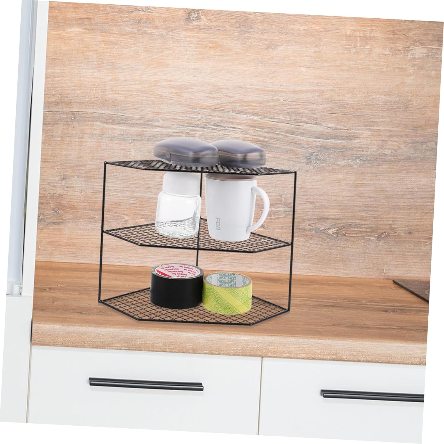 Freestanding Kitchen Organizer Corner Spice Rack Countertop Pot Storage Multi-function Shelf