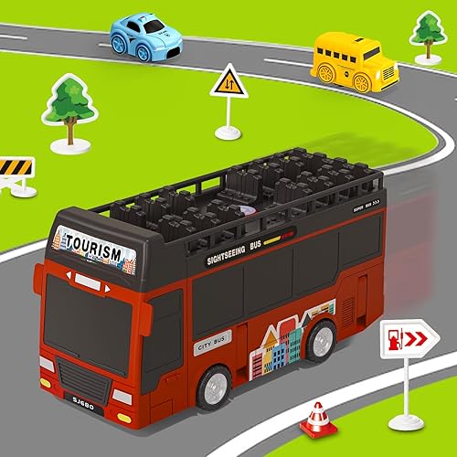 Miniatura 7 de Dwi Dowellin Juguete de autobús con luz de sonido para niños, simulación de volante, juguetes de construcción para niños pequeños de 4 a 8 años,