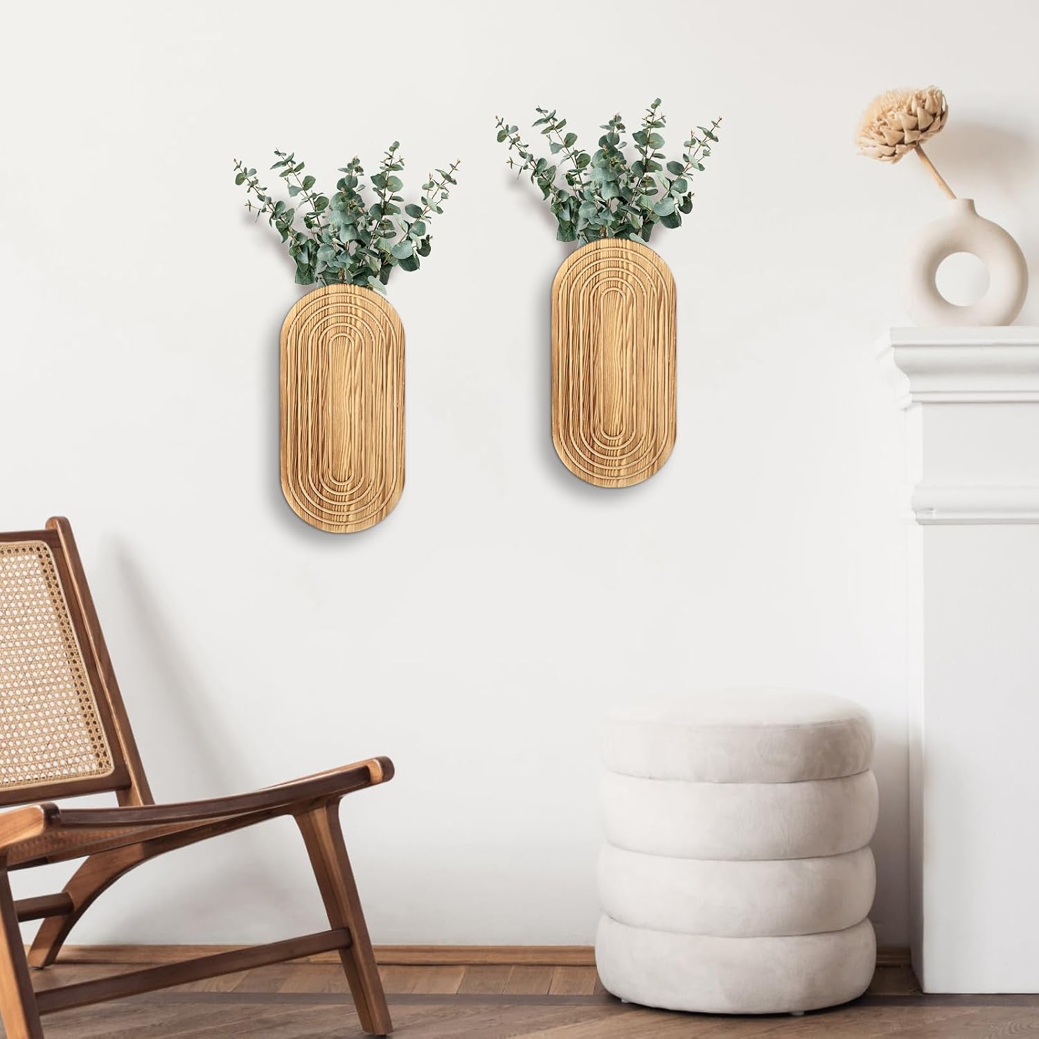 2PCS Wood Wall Planter for Indoor Plants, Wooden Hanging Planter for Dried Flowers and Artificial Greenery Plants,Wood Pocket Vase for Living Room,Bedroom,Bathroom (Brown)