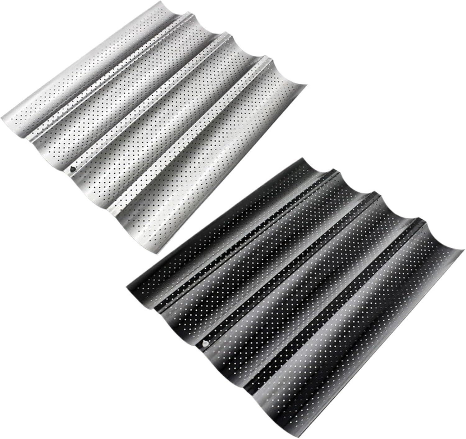 french bread baking pan 2/3/4 Slot Nonstick Loaf Pan Baking Utensil Tray Pastry Tool Baguette Rolling French Bread Stick Cooking(Black,3 Groove)