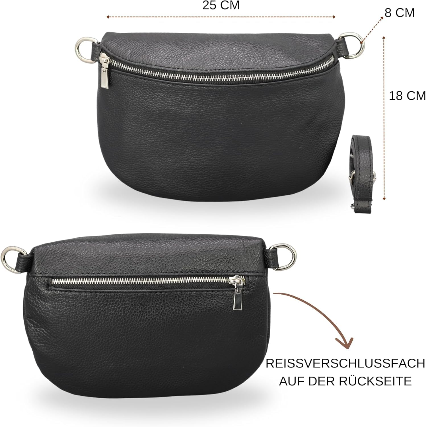 Brise Art AFIA Damen Bauchtasche Echtleder Handgefertigt Crossbody Bag | Damen Umhängetasche, Echtes Leder, Schultertasche mit Ledergurt & wahlweise gemustertem Riemen, 3 Fächer, Made in Italy