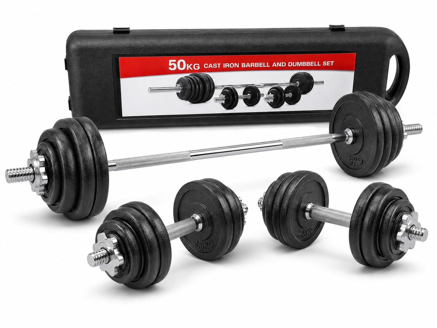 Adjustable Dumbbell & Barbell Set 15-50KG Cast Iron Adjustable Dumbbells Weight Set with Spinlock Collars, Free Weights for Home Gym Strength Training Weight Lifting Fitness Equipment, 50 Kilograms