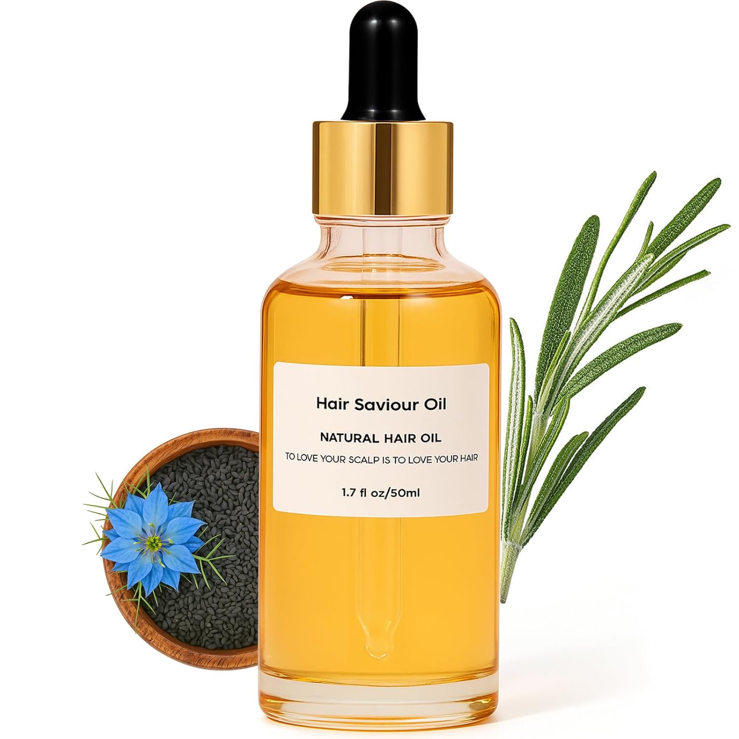 Hair Saviour Oil, Natural Hair Oil with Rosemary, Coconut, Black Seed Oil & Almond, Herbs Scalp Serum for Dry Itchy Scalp(1 Pack)