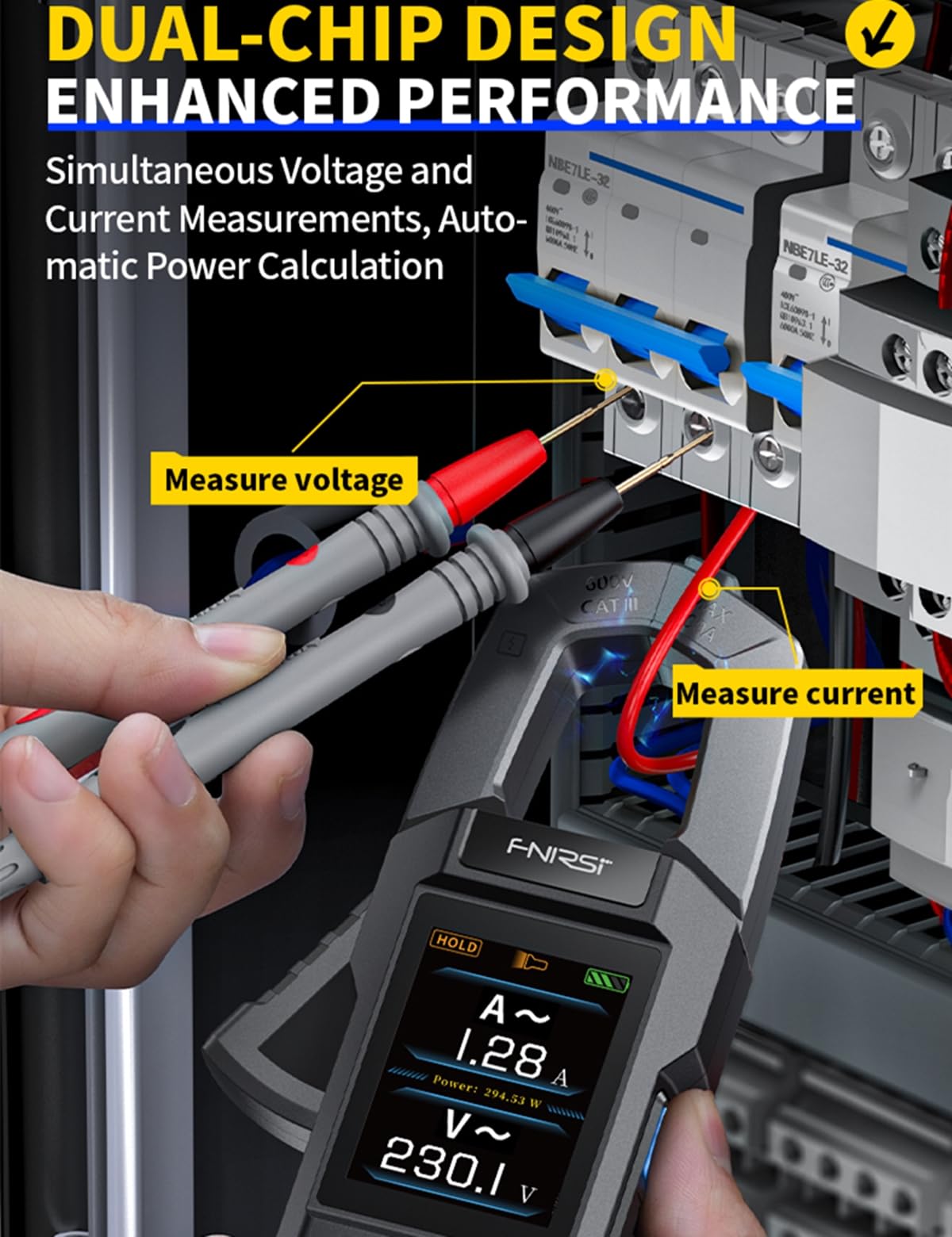 Pinza Amperimétrica Digital 9999 Cuentas TRMS, Multímetro Profesional, Mide Corriente/Voltaje AC/DC, Resistencia, Frecuencia, Capacitancia, Diodos, Continuidad, con Registro de Formas de Onda