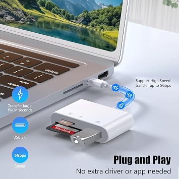 SD Card Reader, SD Card Adapter with SD MicroSD USBC Memory Card Reader for iPhone 15 16, iPad, Mac, MacBook Pro/Air, Android and More USB-C/Type C Devices, digital camera adapter (USB C 3 IN 1)