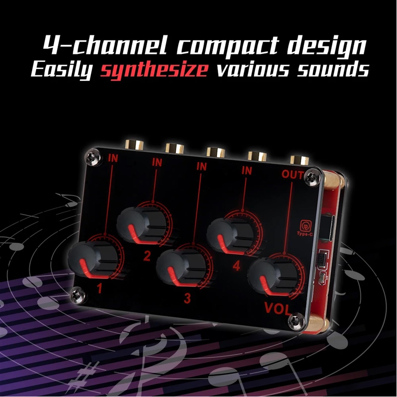 Controlador de DJ, Mezclador de línea 4 canales Analógico sonido Portable Consola Mezclamiento mayor calidad estéreo USB 5V Potencia