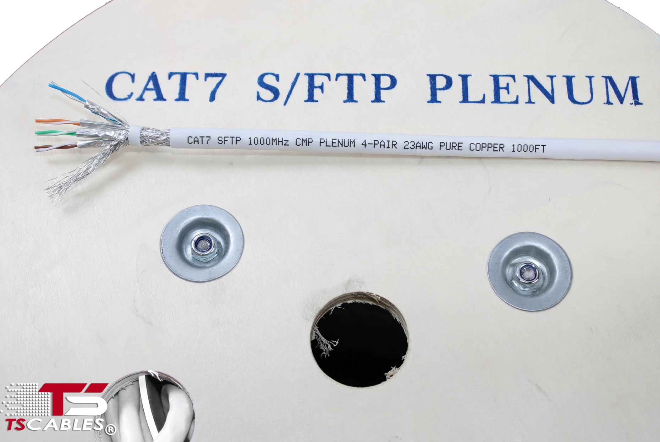 TS Cables Câble plénum CAT7 304,8 m | 23AWG S/FTP 4 paires de câbles Ethernet blindés en cuivre pur 750 MHz | Ignifuge, transfert de données à haute vitesse, disponible en bleu, blanc et noir (blanc)