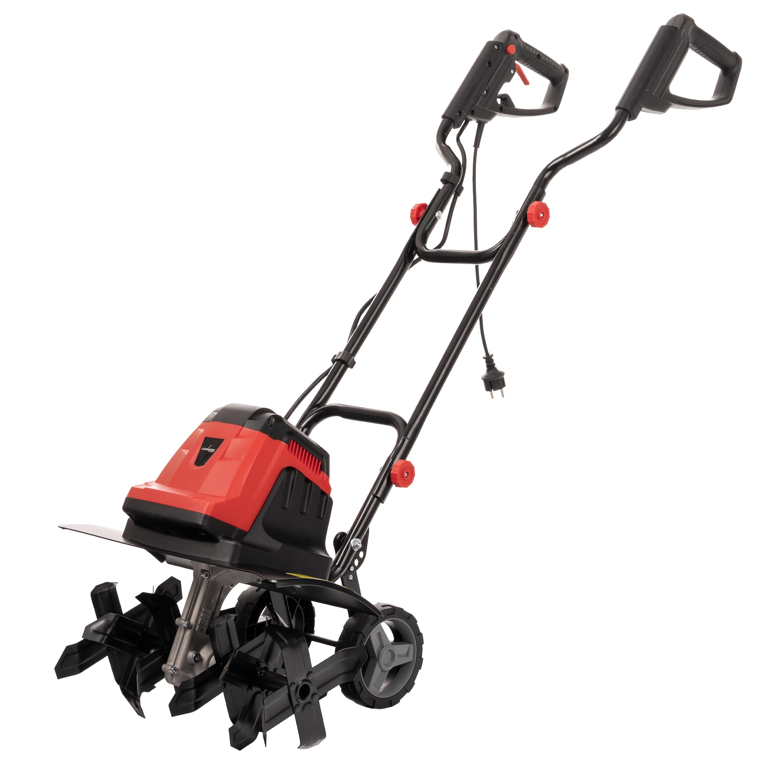 LEHMANN Motozappa Elettrica, 1800 W, Elettrozappa con Larghezza di lavoro 45 cm e Profondità 22 cm, 24 Lame, Ruote di Trasporto, Manico Pieghevole, Zappatrice per Orto e Giardino, Rosso/Nero