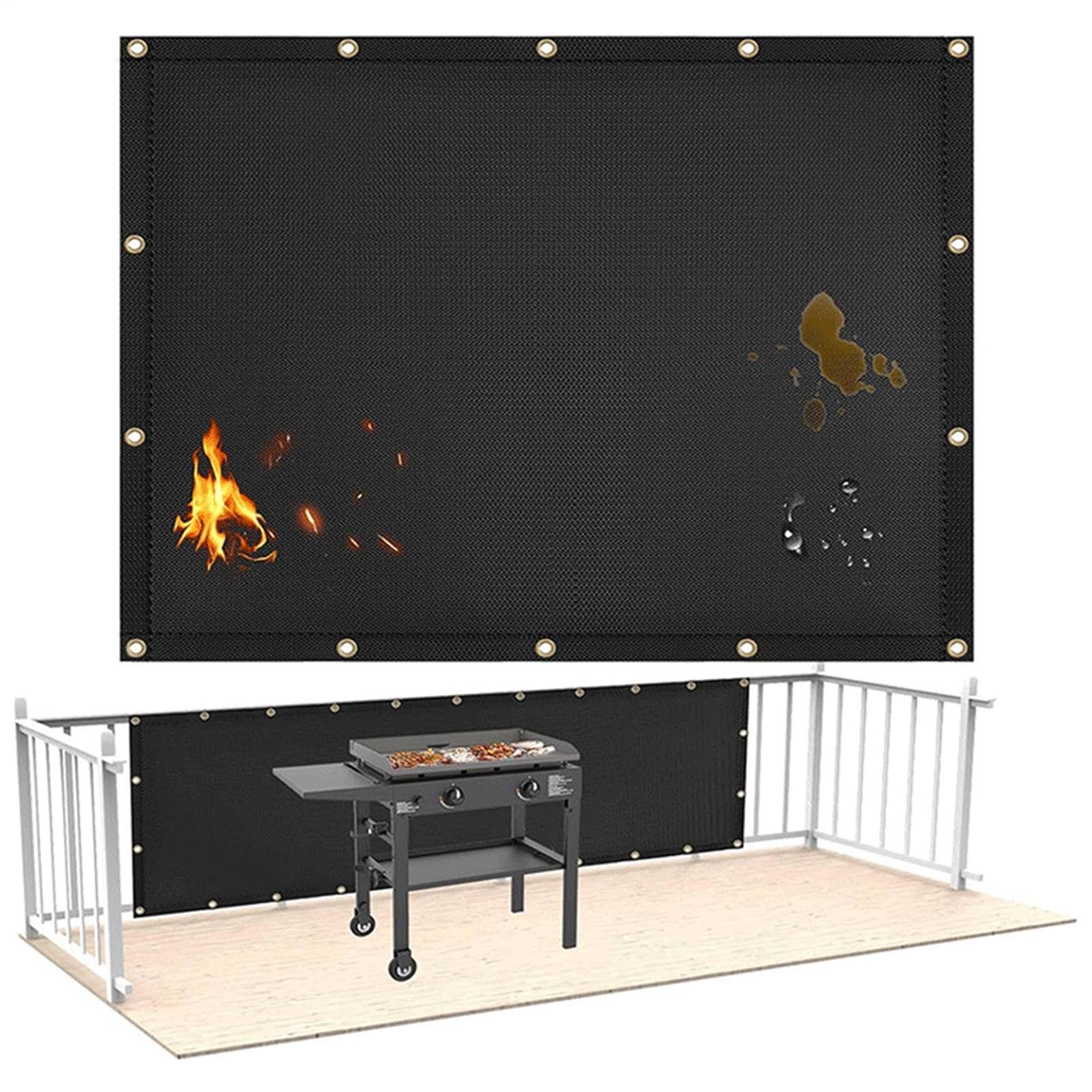 Barrière de sécurité pour barbecue – Tapis ignifuge noir, panneau réfléchissant la chaleur, couche robuste avec revêtement de protection | Couverture solide pour arrière-cour, cuisine, camping, jardin