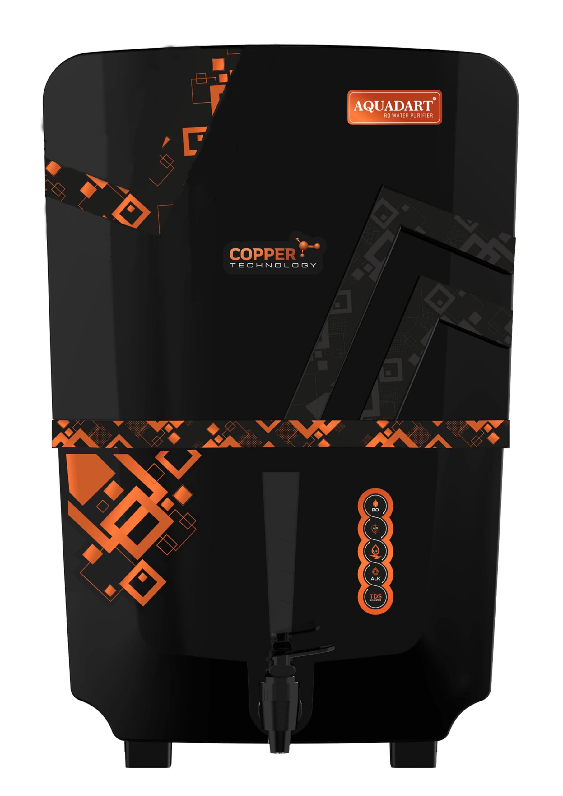 AquaDart Copper + Mineral RO+UV+UF 10 to 12 Liter RO + UV + TDS ADJUSTER Water Purifier with Copper Charge Technology Best For Home and Office (Made In India) BLACK
