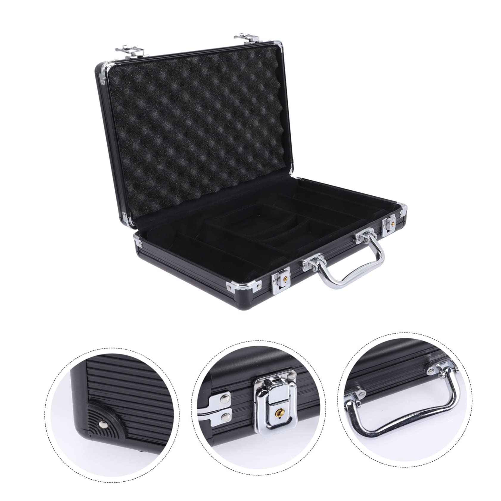 Caja de Fichas de Póquer Portátil de Aluminio Negro 200 Fichas Esquinas Redondeadas Estuche Ligero y Resistente para Juegos de Almacenamiento y Transporte Tamaño 30x21.5x6 Cm