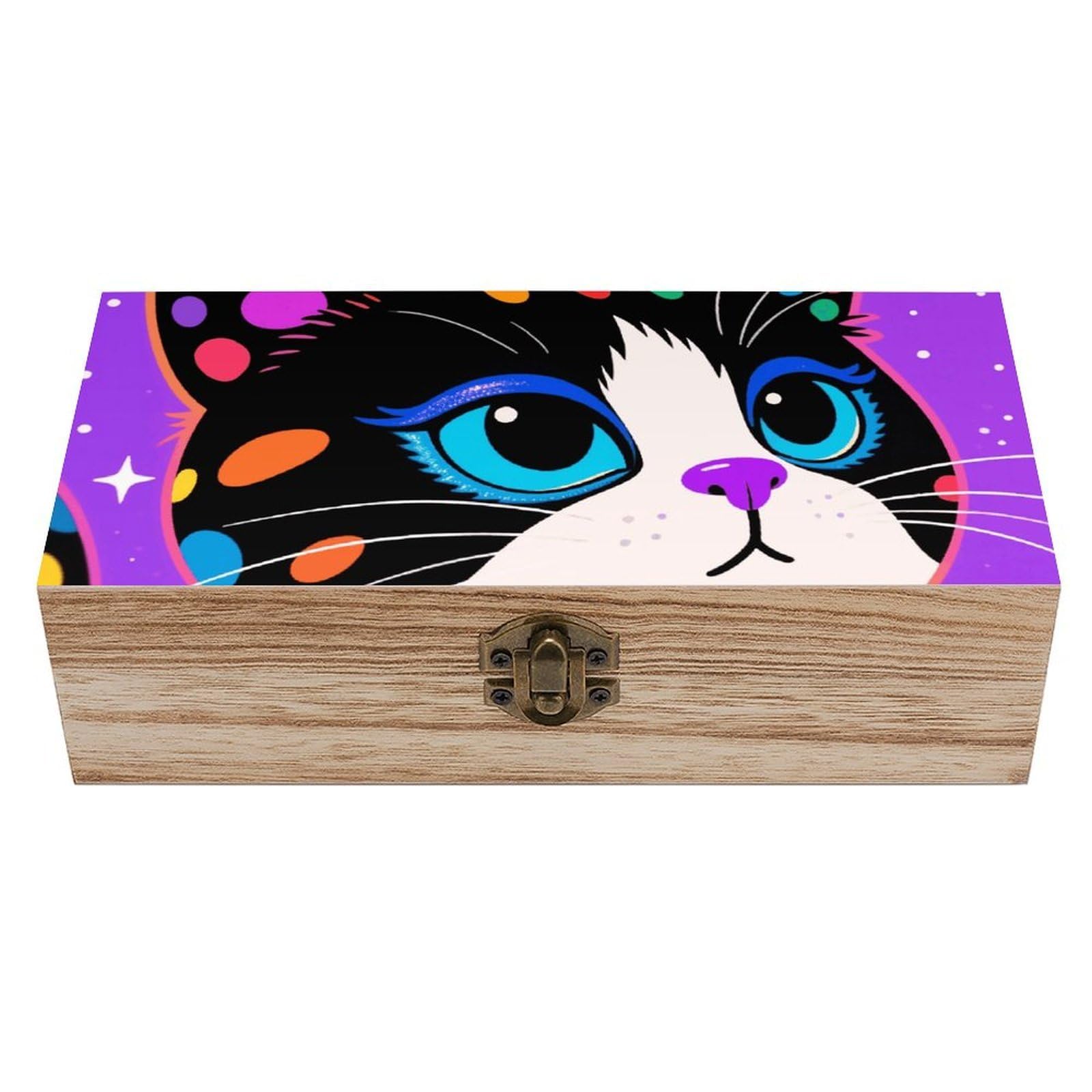 asbwuo Colorful Cat Wooden Keepsake Box Storage Boxes with Hinged Lid