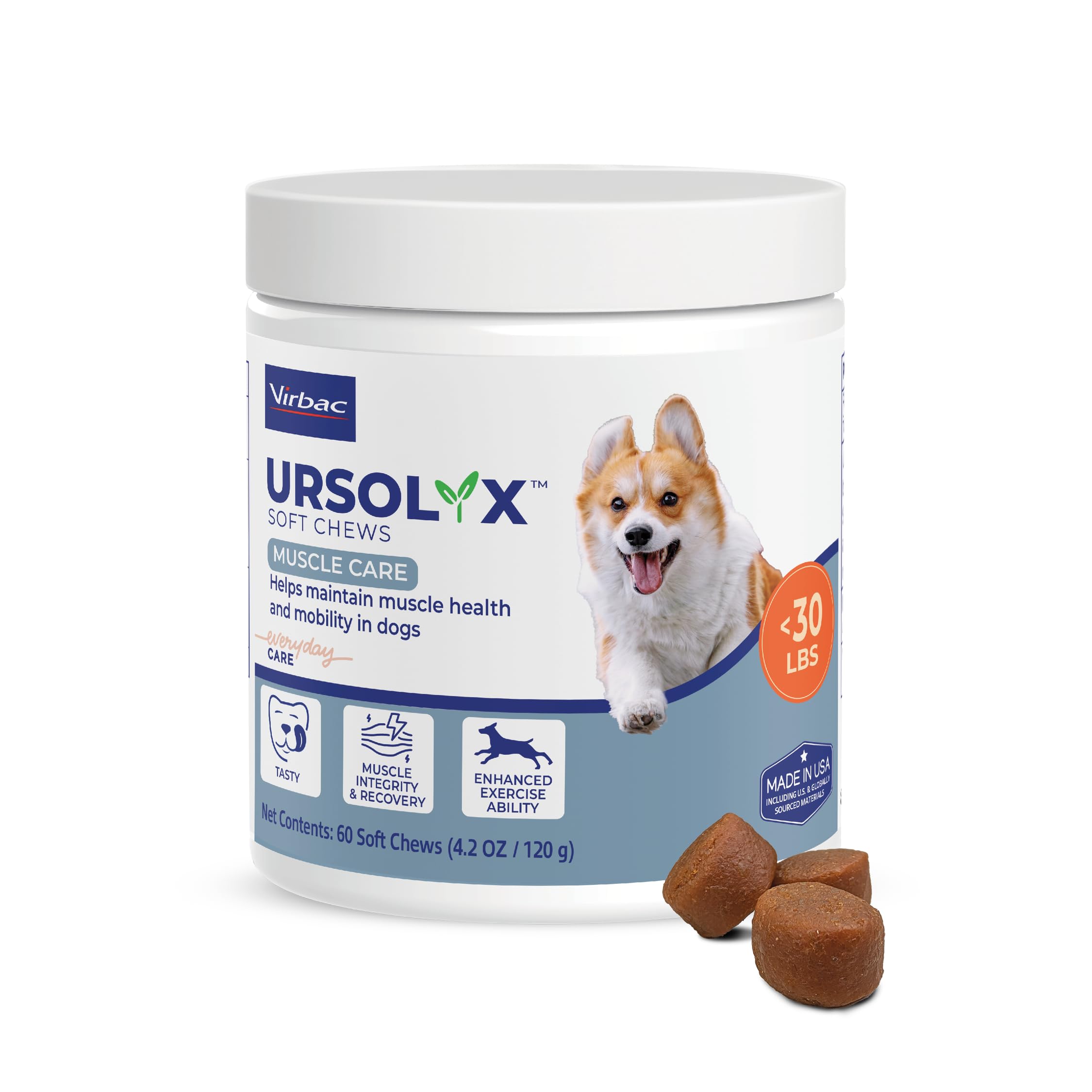 Virbac URSOLYX™ Soft Chews for Dogs | Muscle Health Support for Senior, Active or Recovering Dogs, Small up to 30lbs | 60 Count 2- Month Supply