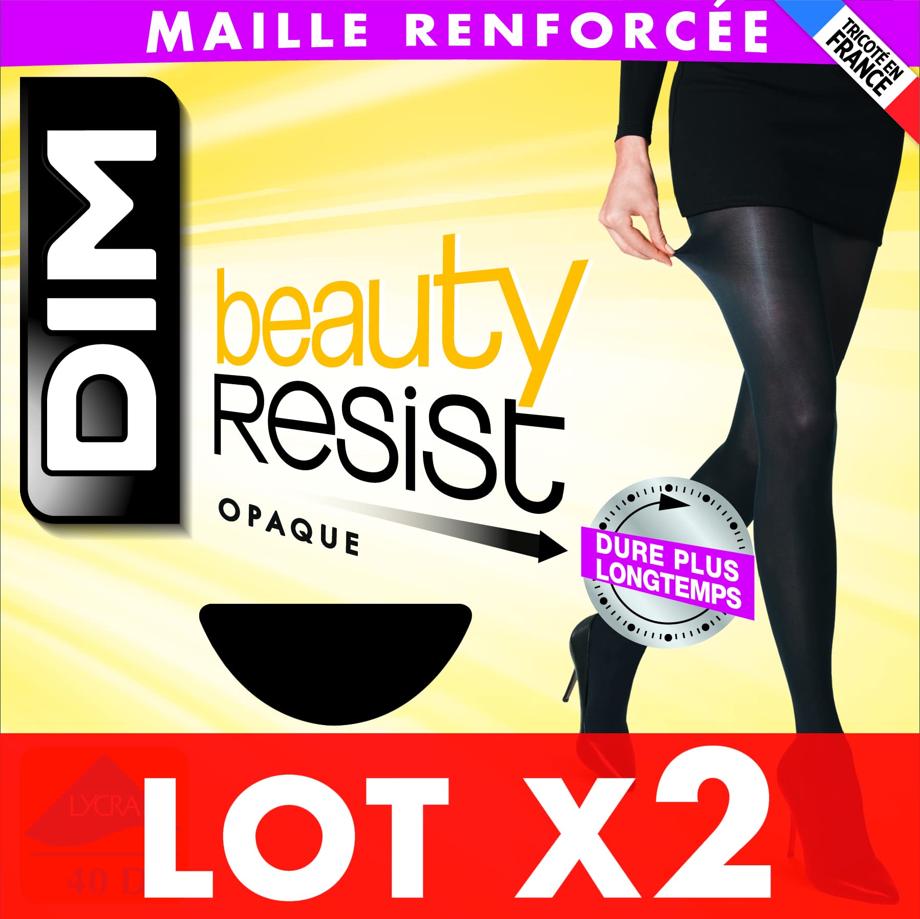 DIM Femme – Collant Beauty Resist Opaque 40D x2 | Résistant & Confort Optimal | Finition Brillante | Maille Renforcée