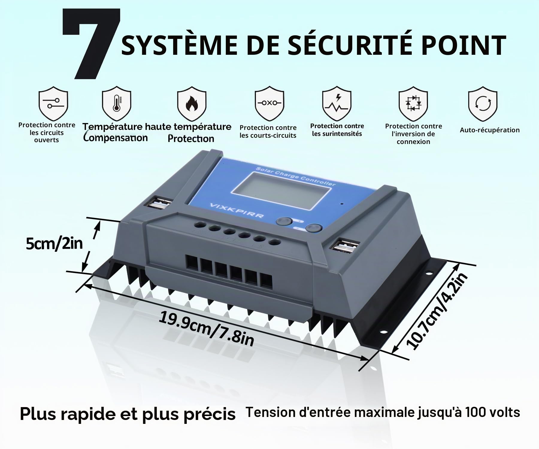 30A Contrôleur de Charge Solaire 12V 24V 36V 48V avec Bluetooth, PWM 30A Régulateur de Charge Solaire avec Sonde Température LCD écran 4 ports USB, pour Plomb Acide Batterie Lithium Batterie