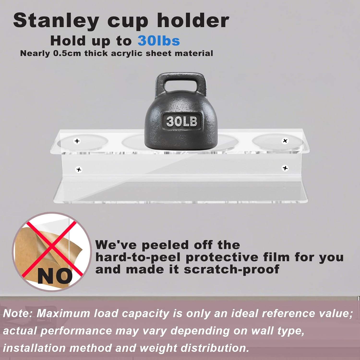 2 Pack Acrylic Cup Holder Organizer for Stanley 40 oz, Large Heavy Duty Stanley Cup Holder, Spray Can Holder Storage Rack, Holds 8 Tumblers for Home Office & Kitchen, Wall Mounted with Accessories - Image 5