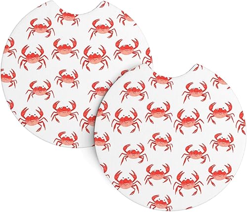 2 posavasos de automóvil para mujeres y hombres, 2.7 pulgadas, bonitos posavasos de automóvil con estampado rojo de cangrejo de cangrejo,