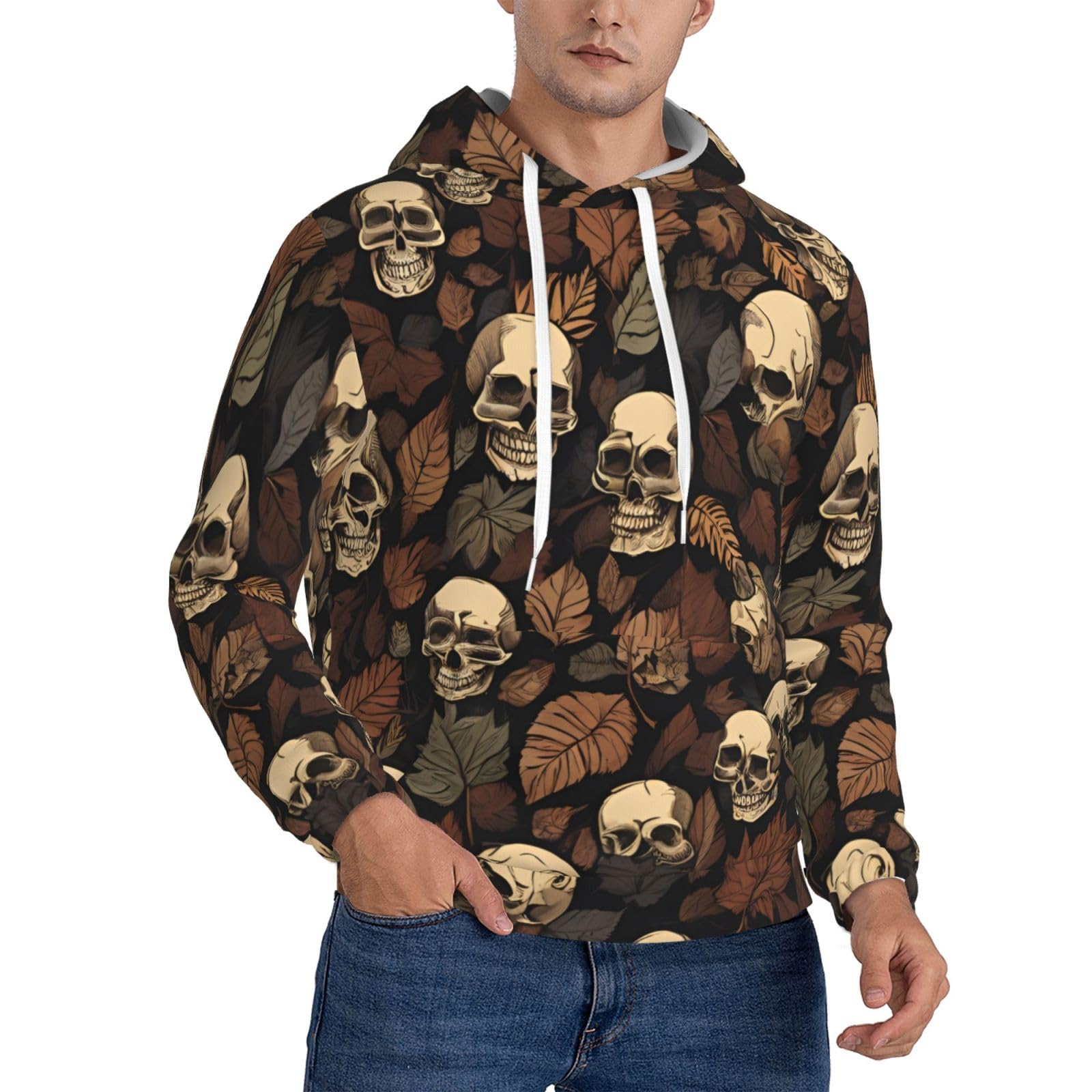 DFEPFKGOKL Gothic Wallpaper Skull Men'S Hoodie Pullover Hooded Sweatshirt Hoodies With Big Pockets, Long Sleeve 3d Graphic Casual Loose Fit Hooded Sweatshirts For Men