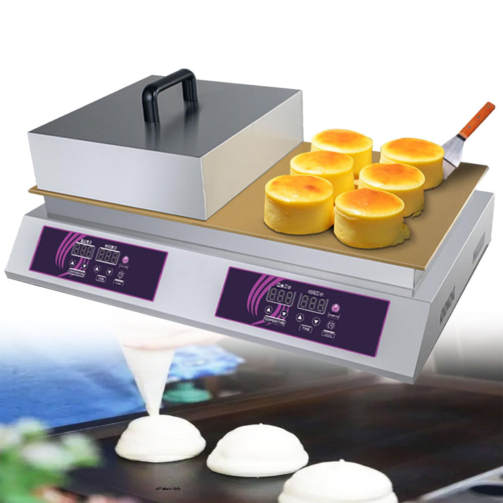 HTTGDGDH Pancake Souffle Maker, 2600W Commercial Non-Stick Pancake Baker Machine 0-260℃ Electric Muffin Maker Stainless Steel, Cafe Or Restaurant,