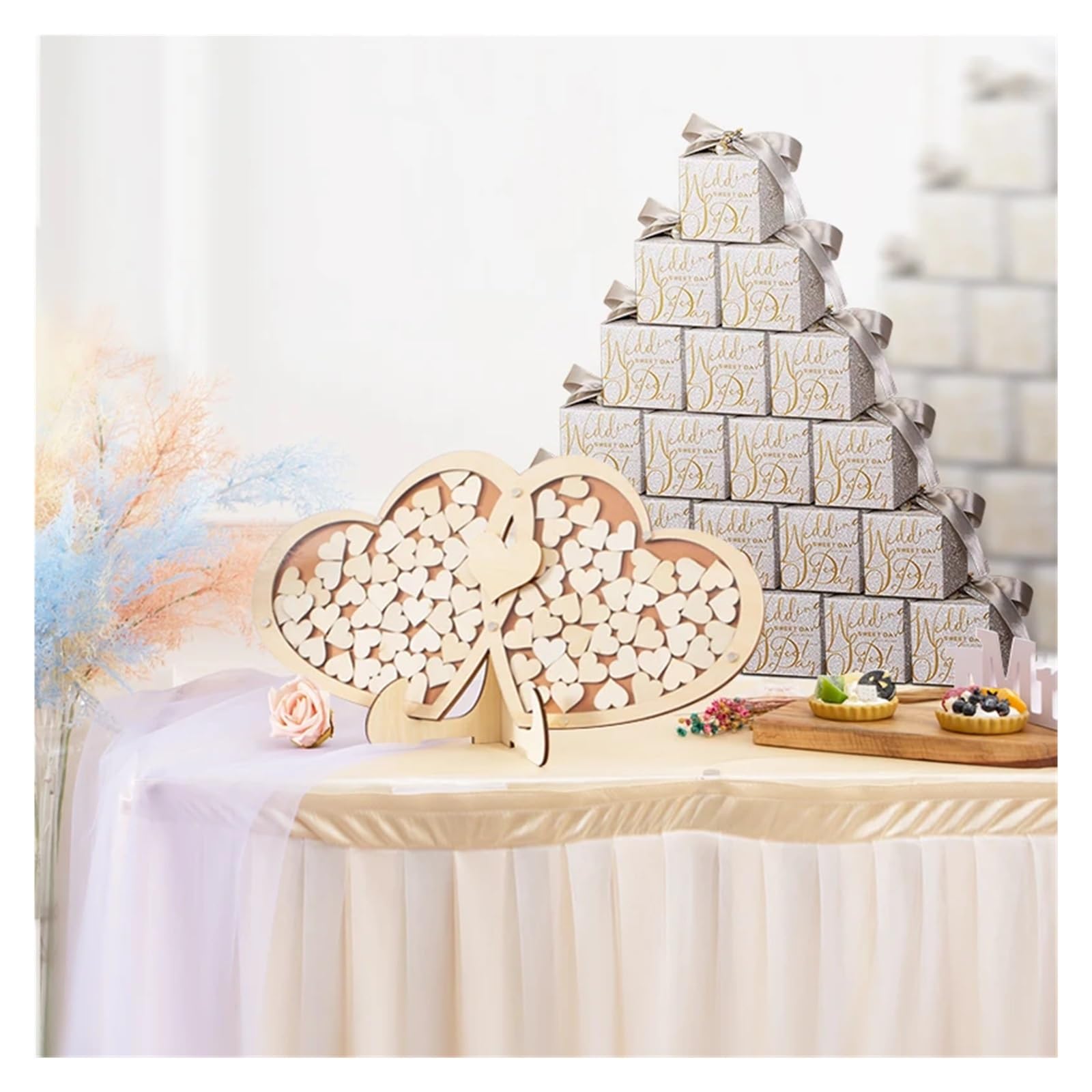 Scatola for caramelle nuziali Scatola regalo con guscio in polvere glitterata squisita Scatola for imballaggio in cartone con fiocco in nastro di perle Bomboniere for matrimoni(Sliver gold,50pcs)