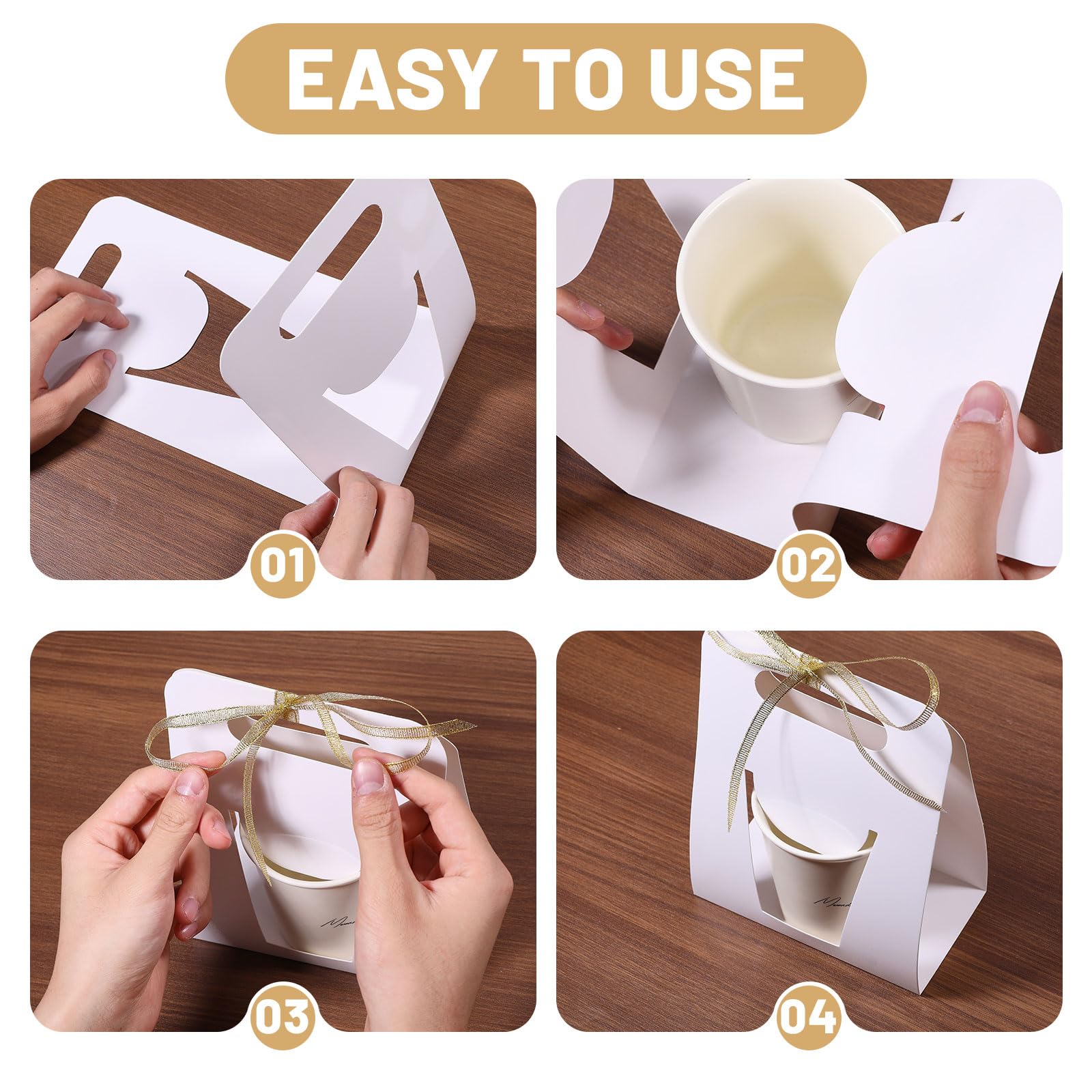 FREEBLOSS 50Pcs Mug Boxes for Gift with 1 Roll Ribbon Gift Boxes for Sublimation Coffee Cups Wrapping Box White Foldable Boxes with Built-In Handle - Image 4