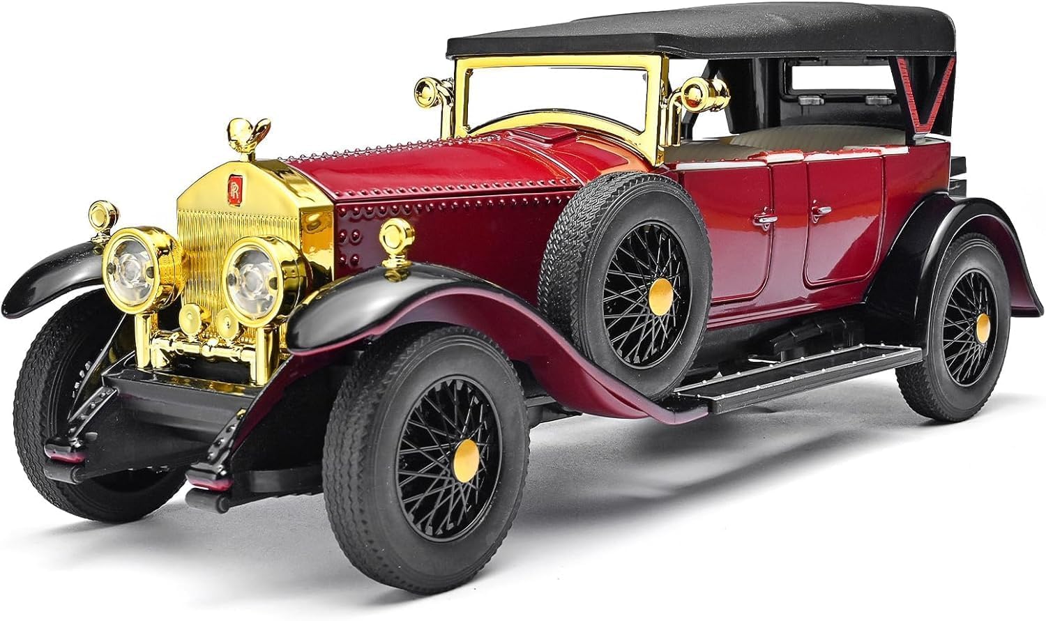 Magicwand® 1925 Convertible Vintage Classic Car Model, Rollls Roycce Phantom I, Die-Cast Metal, Lights & Sound, with Openable Doors,Hood & Removable Roof ⦗Random Color⦘-image-39