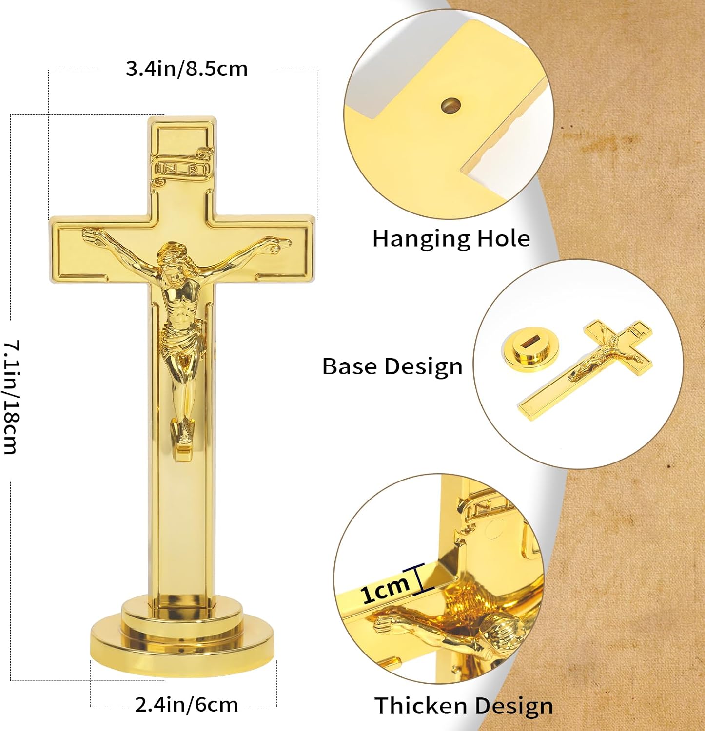 JUXINGDAZYF Crucifix Standing Cross, Plastic Tabletop Wall Hanging Jesus Christ Catholic Cross Crucifix Wall Cross for Home Decor, Devout Gifts (Gold - 7 Inch)