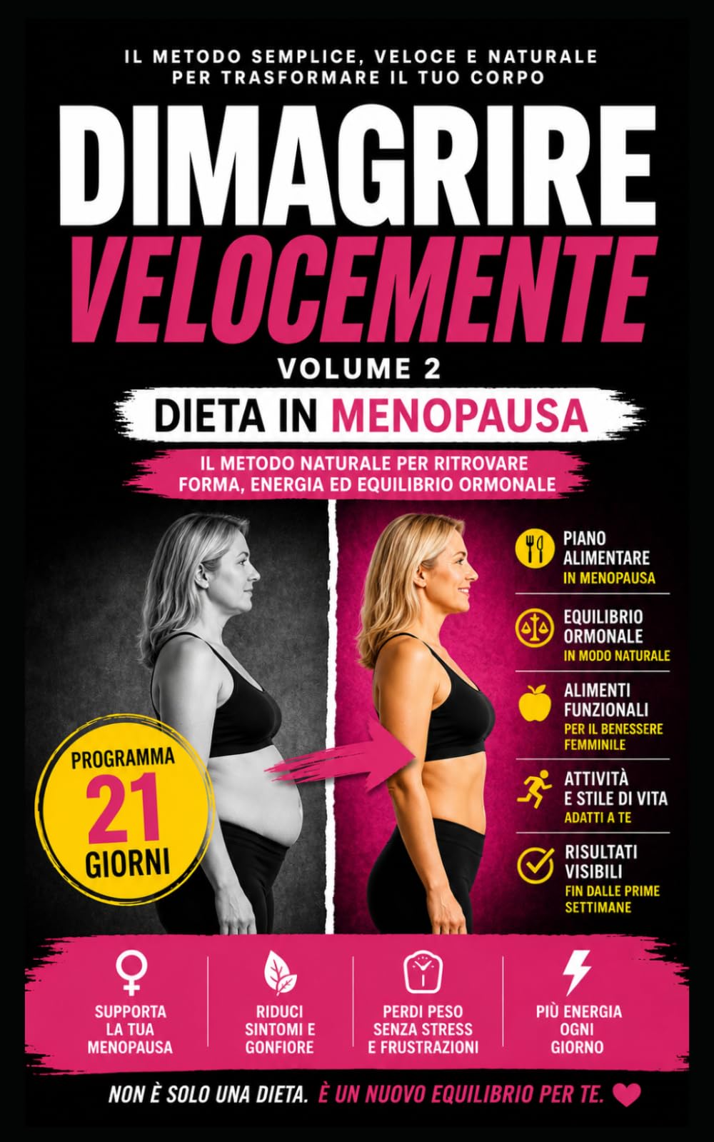 DIMAGRIRE VELOCEMENTE IN MENOPAUSA: Il metodo naturale di 21 giorni con dieta, piani alimentari e strategie semplici per perdere peso, sgonfiare la pancia e ritrovare energia dopo i 45 anni