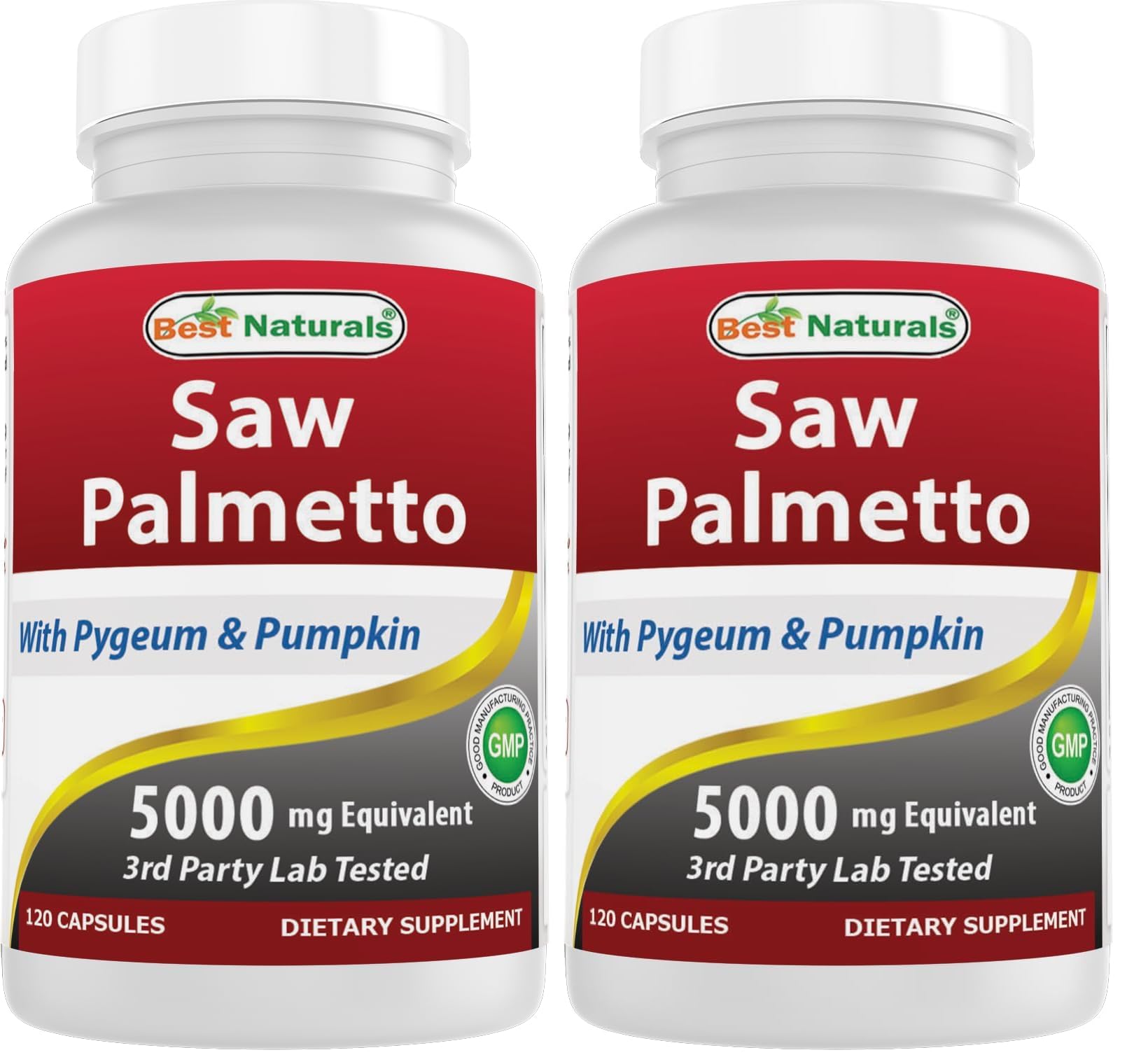 Best Naturals Saw Palmetto 10:1 Extract Prostate Supplements for Men - 120 Capsules - Made with Pygeum Bark 4:1 Extract & Pumpkin Seed Powder (Pack of 2) 120 Count (Pack of 2)