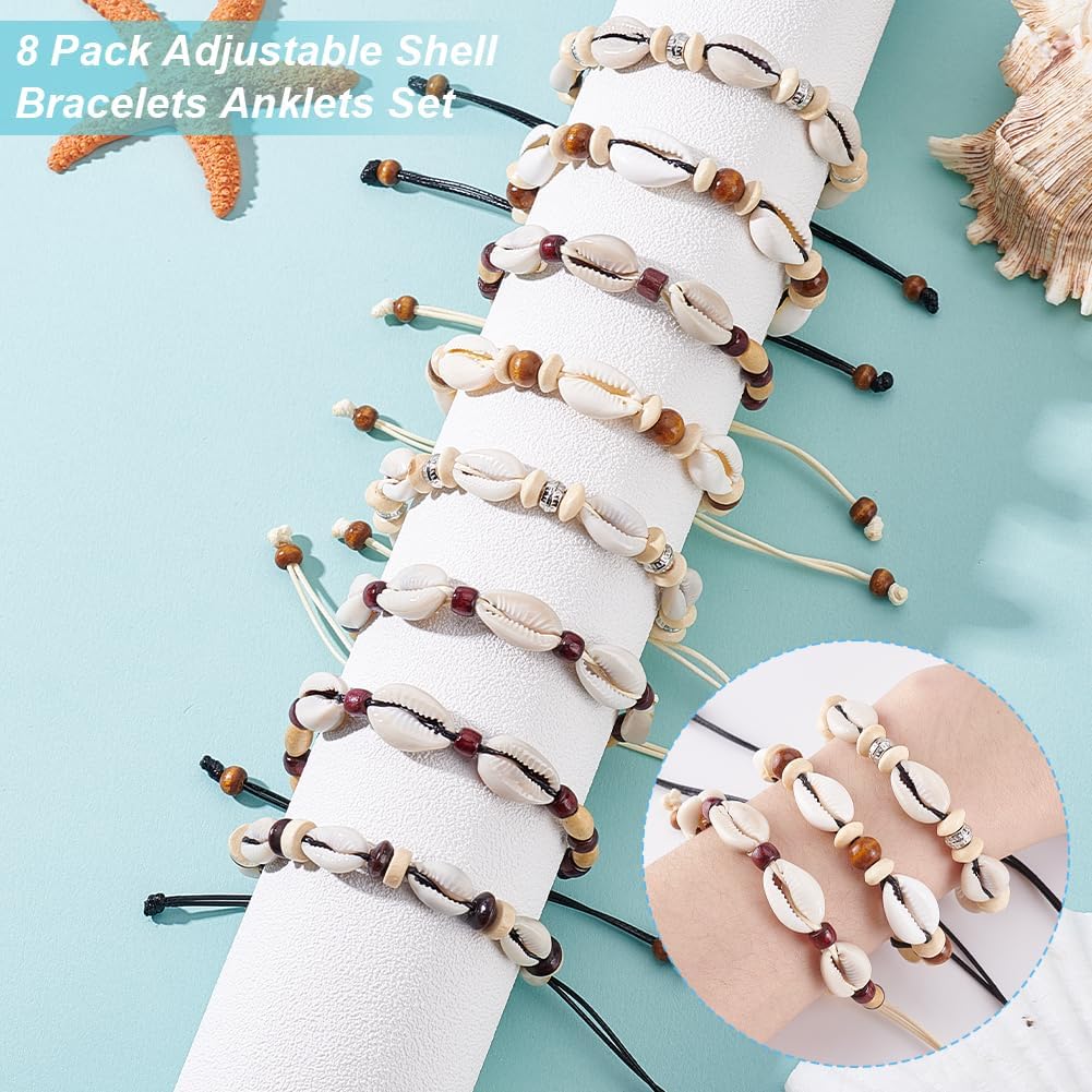 AHANDMAKER 8Pcs Shell Ankle Bracelets, 8 Styles Adjustable Natural Seashells Ankle Jewelry Hawaiian Beach Seashell Bracelet Boho Shell Foot Chain for Women - Image 3
