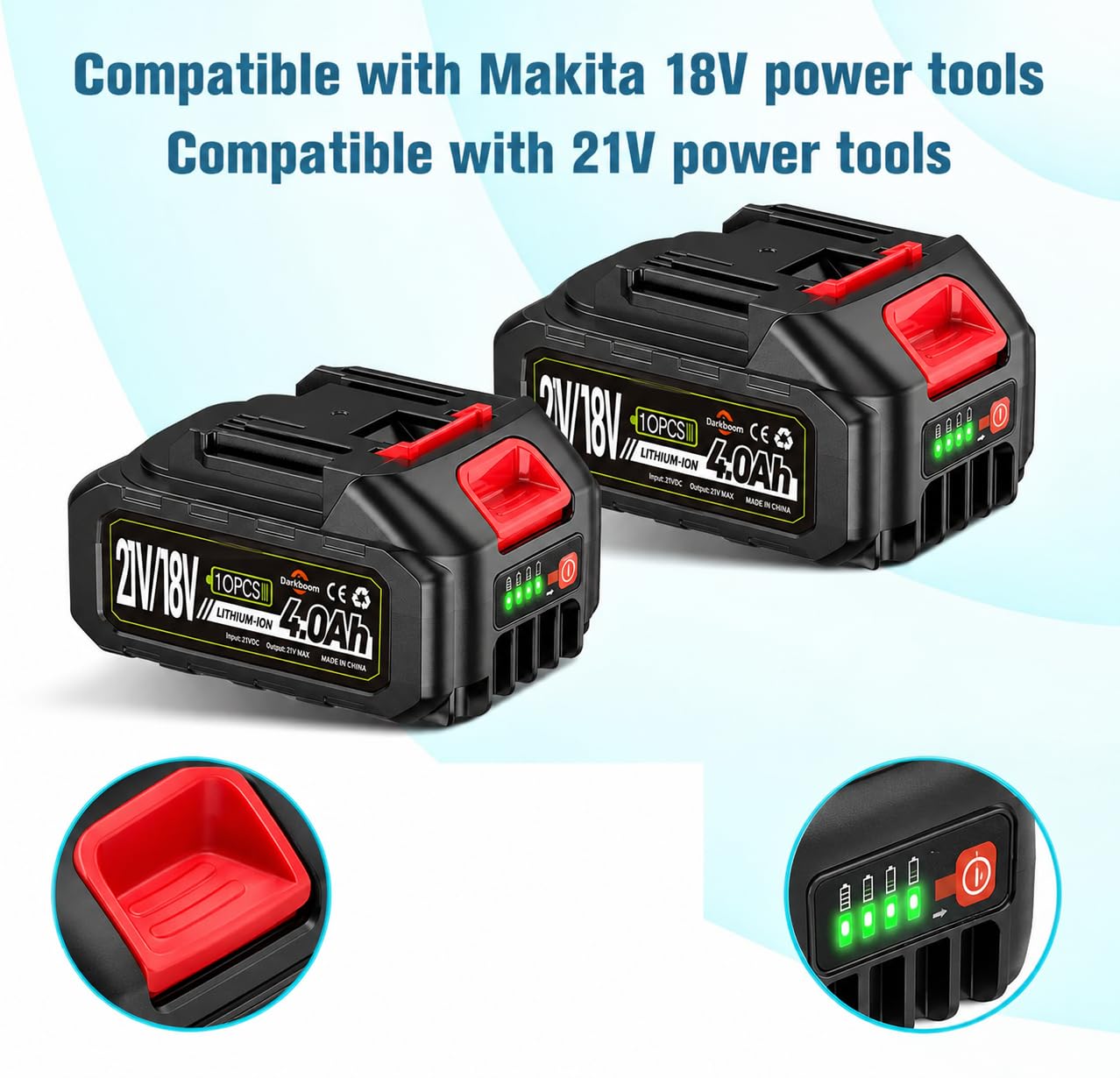 2 baterías de repuesto para Makita, batería de 4.0 Ah 4000 mAh para herramientas eléctricas de 18 V, 20 V, 21 V con un cargador de batería, batería compatible con herramientas Makita de 18 V, soplador