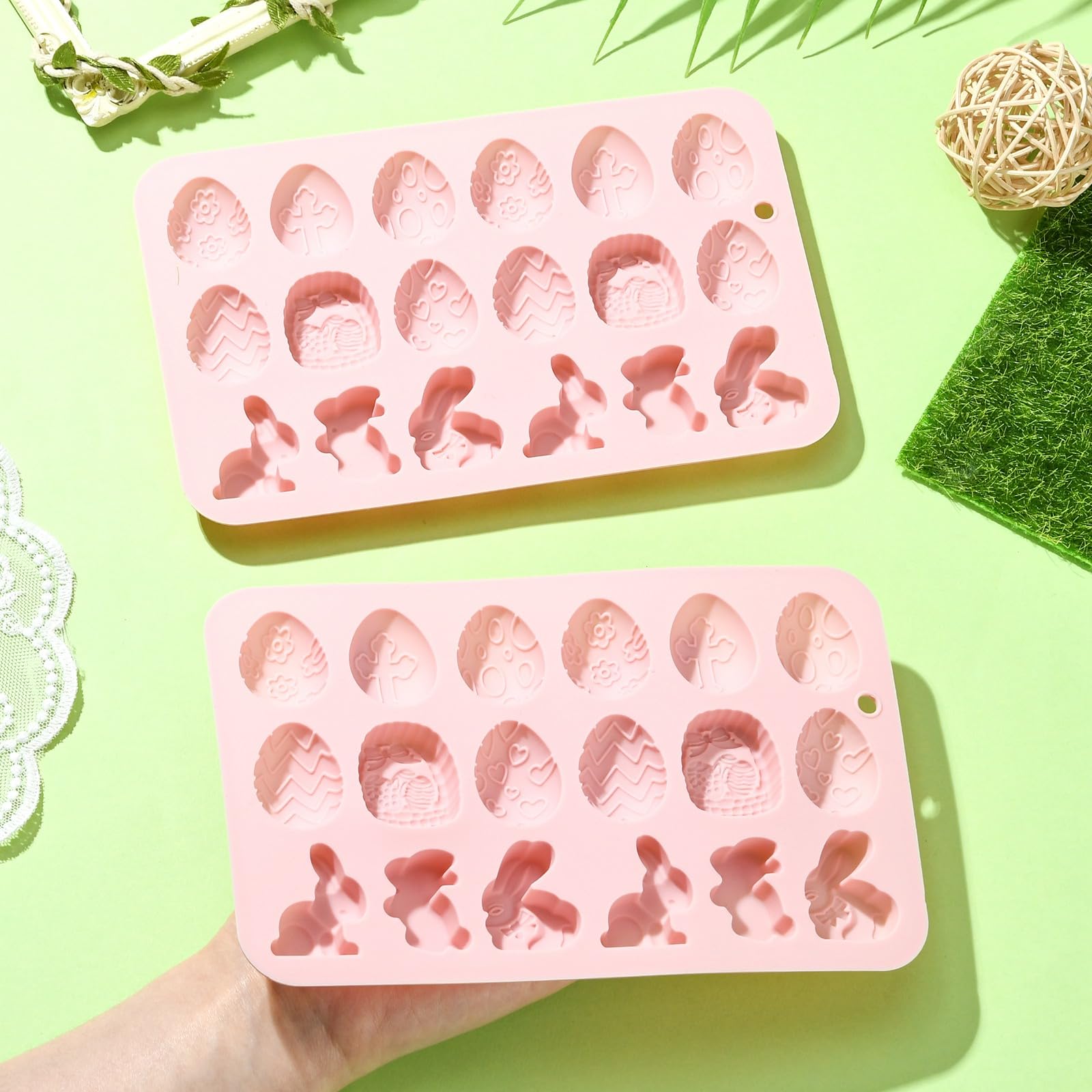 Stiesy 2Pcs 18 Cavity Easter Silicone Moulds Reusable 3D Cute Rabbit Animal Silicone Fondant Cake Mould Easter Egg Chocolate Baking Molds for DIY Soap Pudding Candy Creative Party Decor Gifts - Image 4