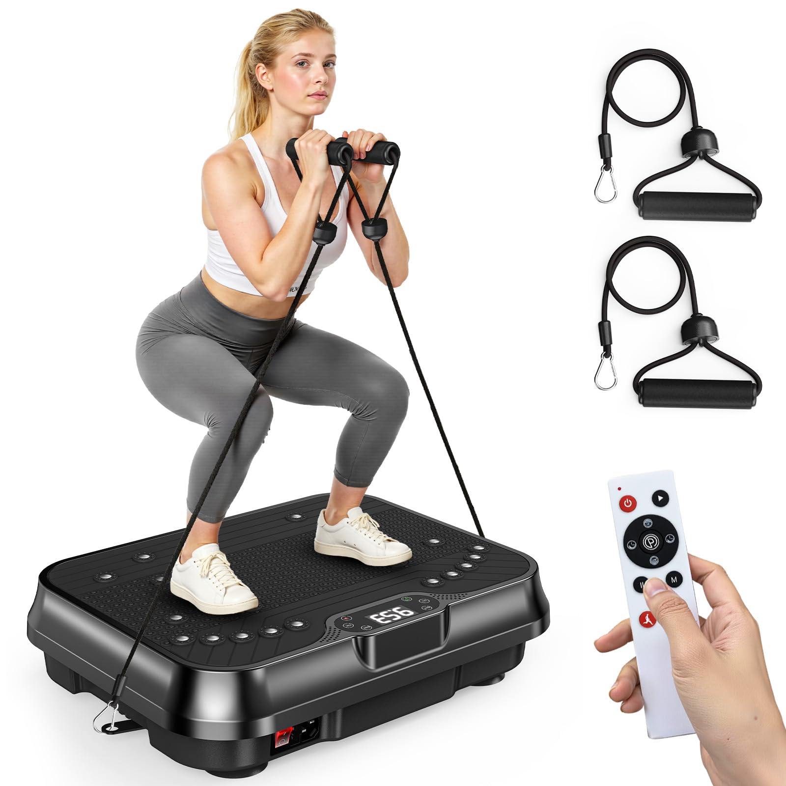 Bigzzia Vibration Plate Exercise Machine for Weight Loss – 100-Speed Platform with Remote & Resistance Bands, 450 lbs Capacity – Quiet Full Body Workout for Lymphatic Drainage at Home