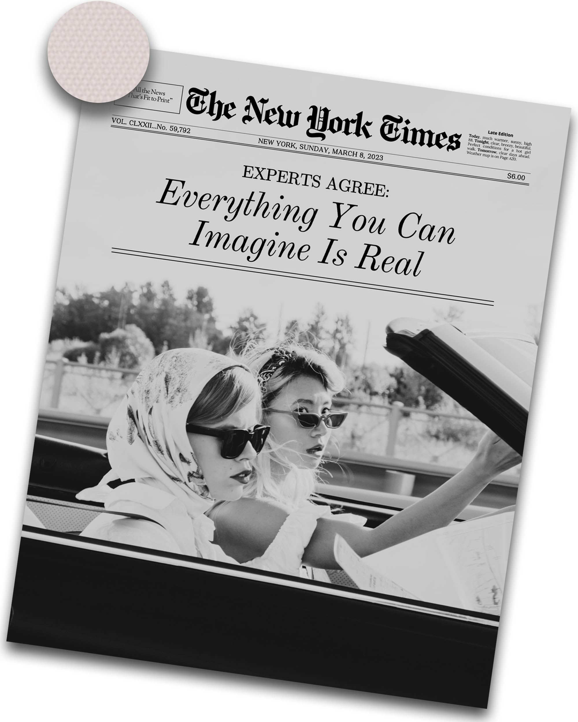 iHeryUnframed Trendy Hot Girls NewsPaper Wall Art Prints,12x16in Canvas Wall Art Prints,Everything You Can Imagine Is Real Positive Wall Art,Vintage Bar Cart Living Room Home Décor 1Pack