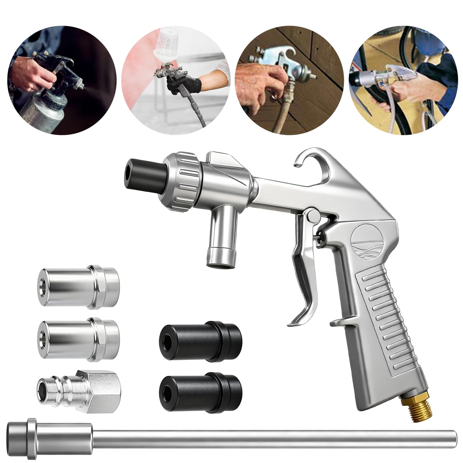 Kit de sablage à air comprimé, pistolet de sablage avec alimentation siphon de 1 m, buse de sablage en métal de calibre 5 mm à 6 mm, convient pour les appareils de sablage, les dégraissants et les