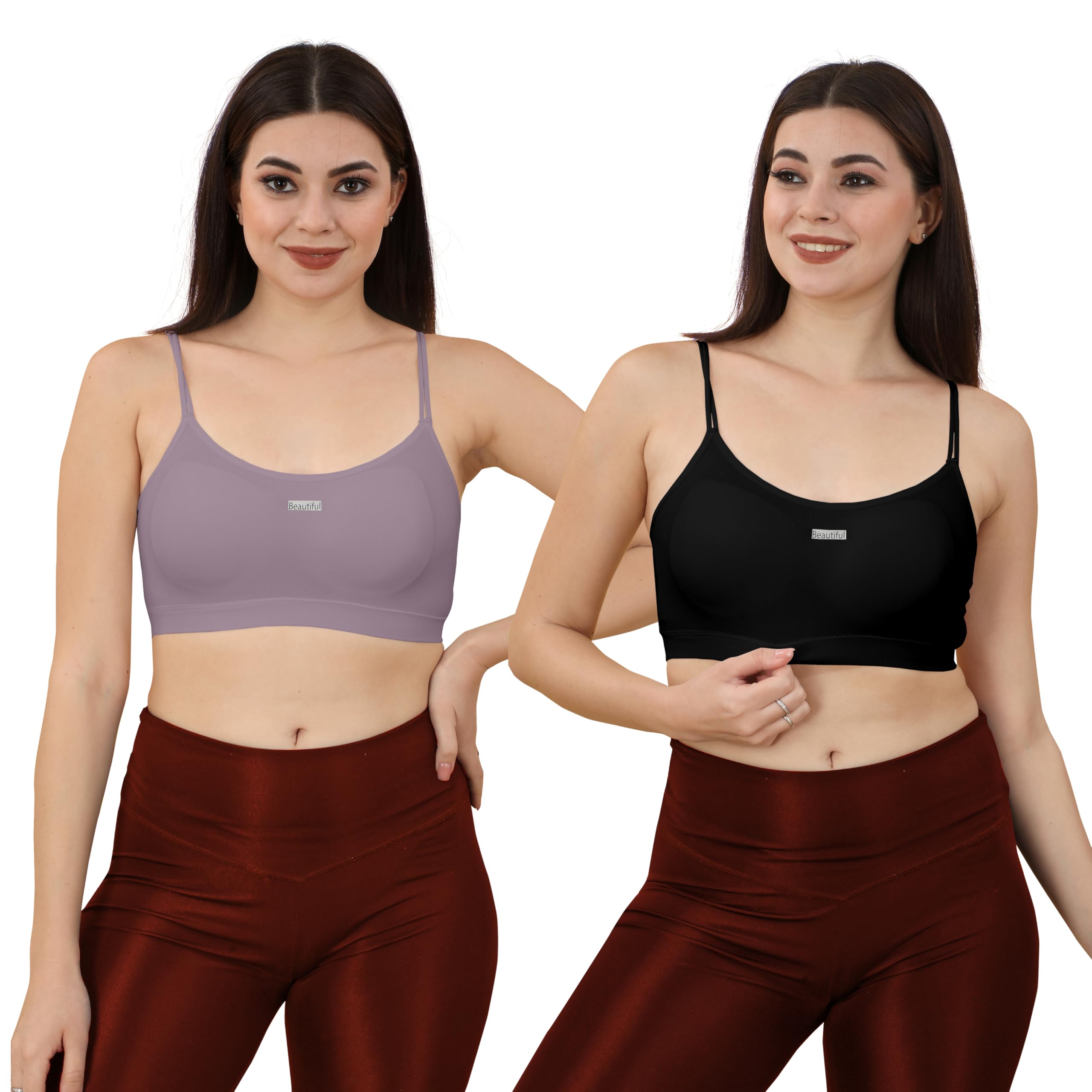 Women's Seamless Cotton Sports Bra Pack of 2 – Padded T-Shirt Bra with Removable Pads, Non-Wired, Anti-Sweat, Breathable Fabric, Full Coverage, Everyday Comfort-image-10