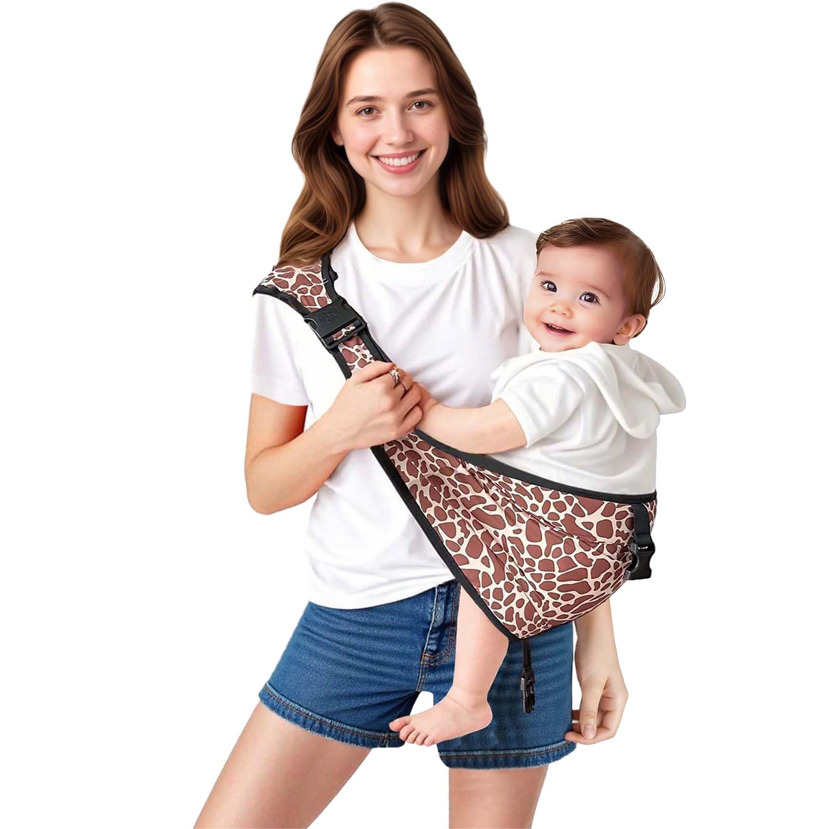 JOYNCLEON Portabebè Fisiologico da Neonato a Bambino, Fascia Portabebè Laterale con Spallone Extra Largo, Regolabile ed Ergonomico 0-36 Mesi, per Viaggi e Supporto Anca Sano (leopardata)