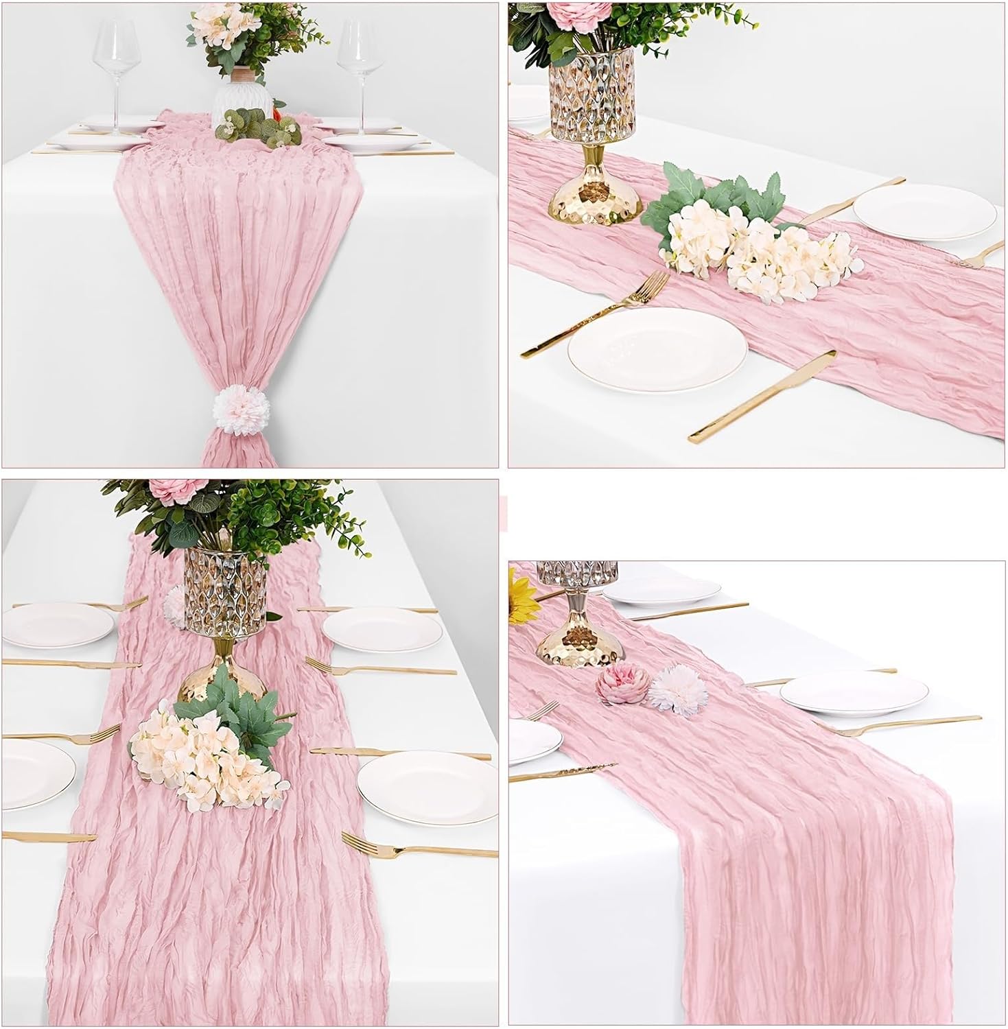 Table Runner for Home Decor 6 Pack Cheesecloth Table Runners Rustic Sheer Gauze Runner Cheese Cloth for Wedding Party Decor(Red Bean,6Pcs 90x400cm)