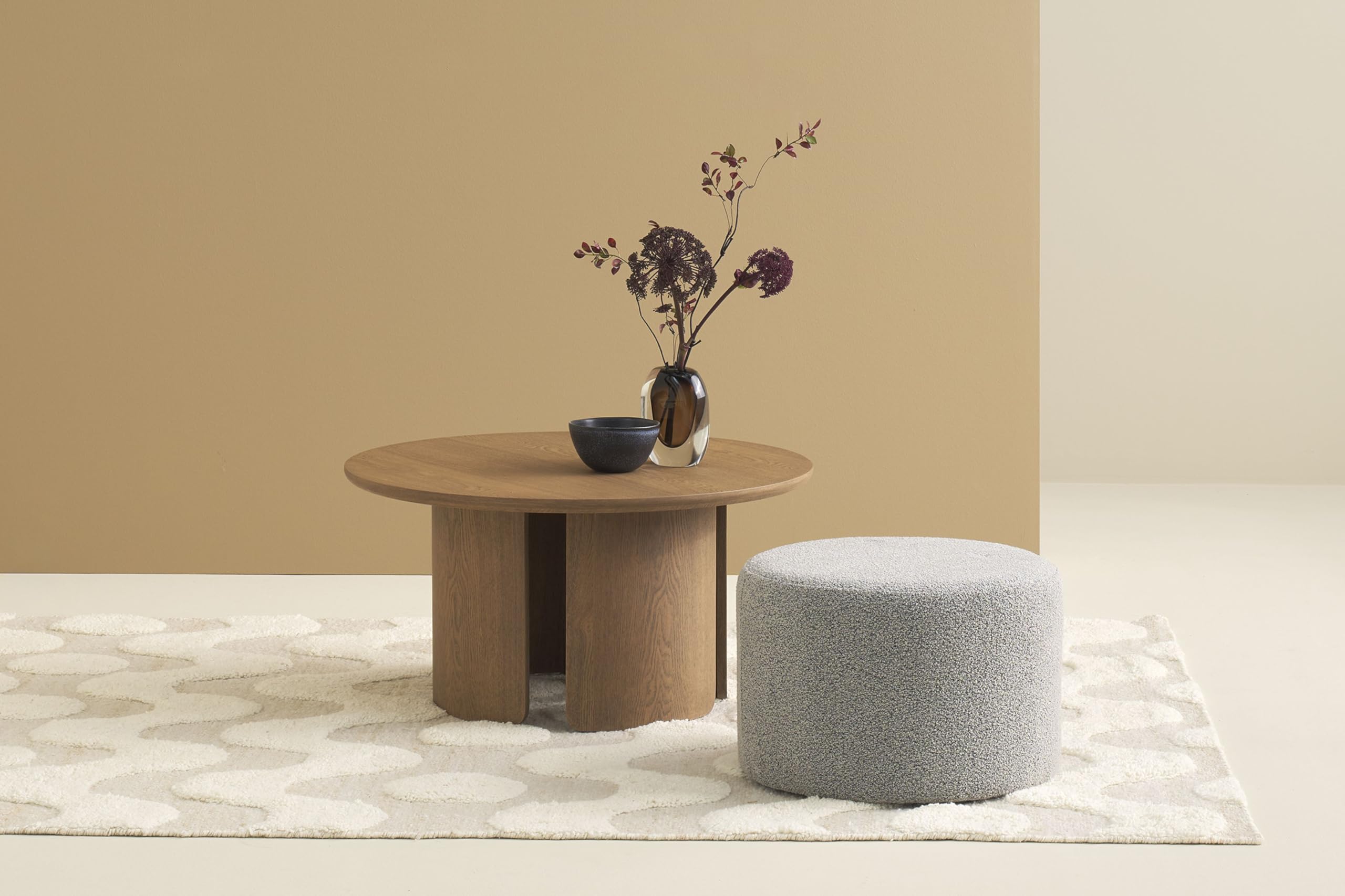 Schöner Wohnen Kollektion Hocker ALVIK, Bouclé Bezug und Gestell in grau | Rund, Kombinierbar mit Couchtisch MOLDE, Pouf, Sitzhocker, D 50, H 34 cm