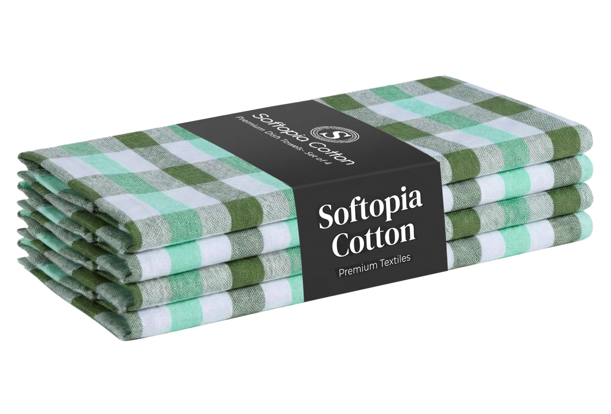 Checked Kitchen Towels 4 Pack, 18"x26", 100% Cotton, Absorbent Dish Towels for Kitchen Drying, Reusable Dishcloths for Cleaning, Quick Dry Wash Rags - Mint Green, Aqua Green, White