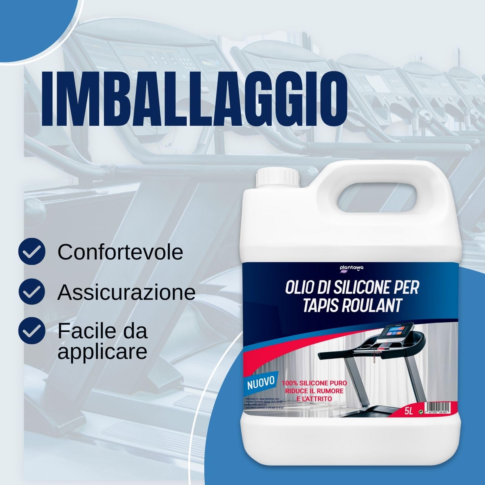 Plantawa Olio per tapis roulant da corsa 5L | Lubrificante silicone nastro da corsa. Ideale per palestre, nastri domestici. Applicazione precisa. Adatto a tutti i tapis roulant.