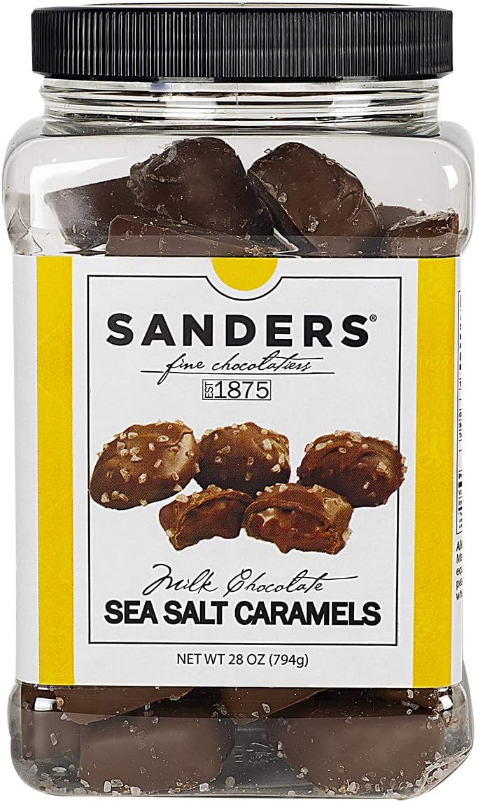 Milk Chocolate Sea Salt Caramels, Kettle Cooked Caramel Covered in Milk Chocolate, 28 oz Gift Tub