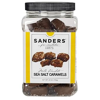 Sanders Milk Chocolate Sea Salt Caramels, Kettle Cooked Caramel Covered in Milk Chocolate, 28 oz Gift Tub