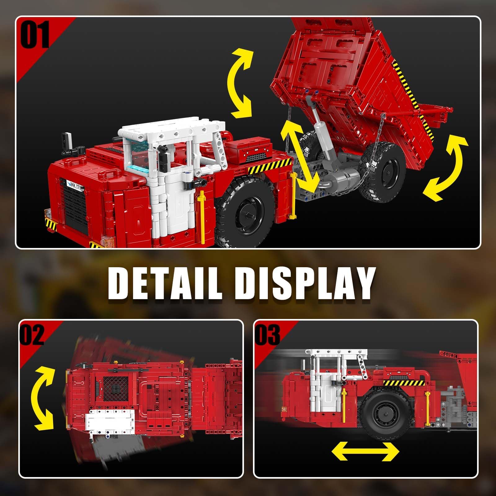Mould King 17102 Set di costruzione di camion con cassone ribaltabile articolato per miniera, 1730 pezzi, modello di veicolo ingegneristico resistente, modello di display per camion fuoristrada rosso