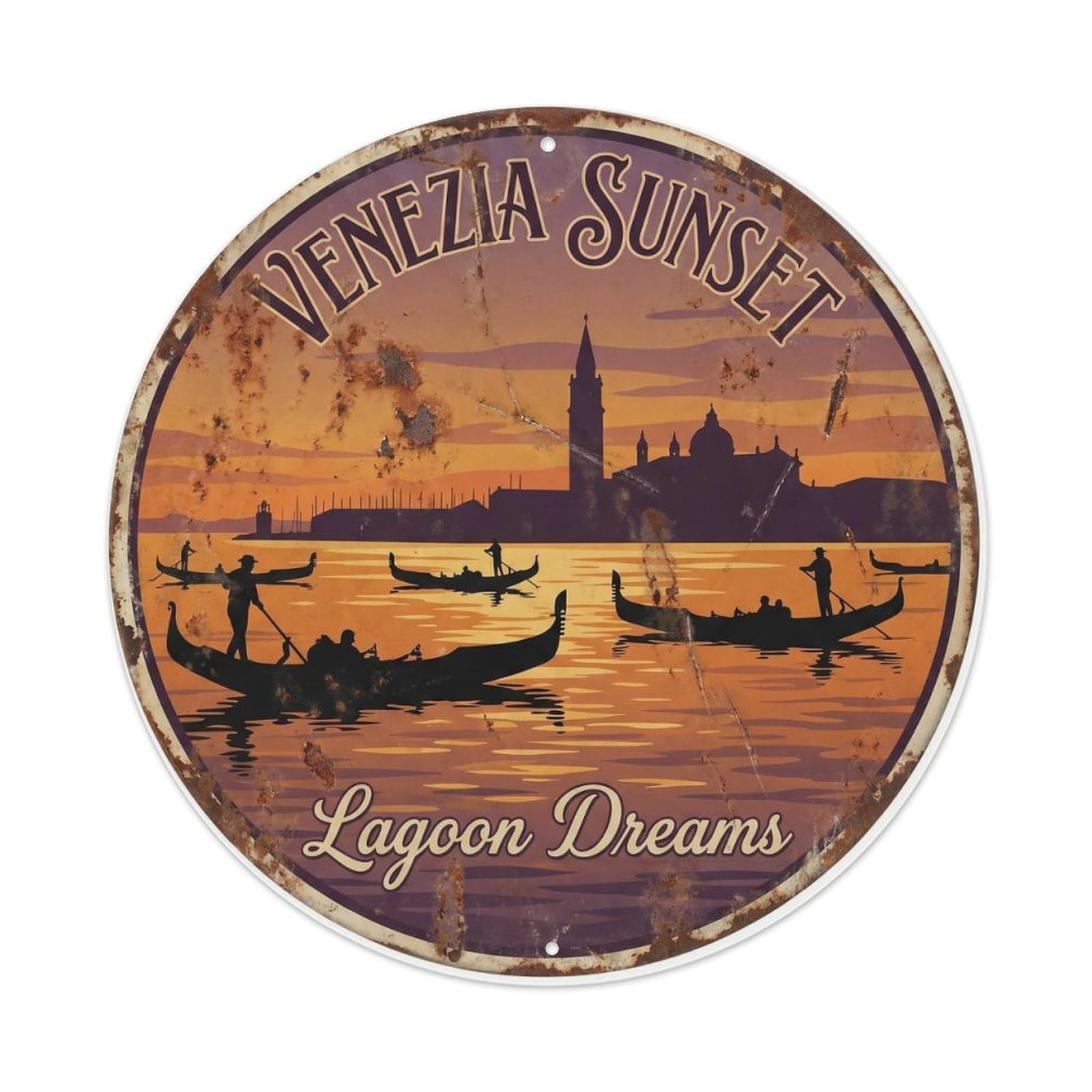 Fqnyr Style Vintage Travel Venice Sunset Lagoon Metal Tin Sign