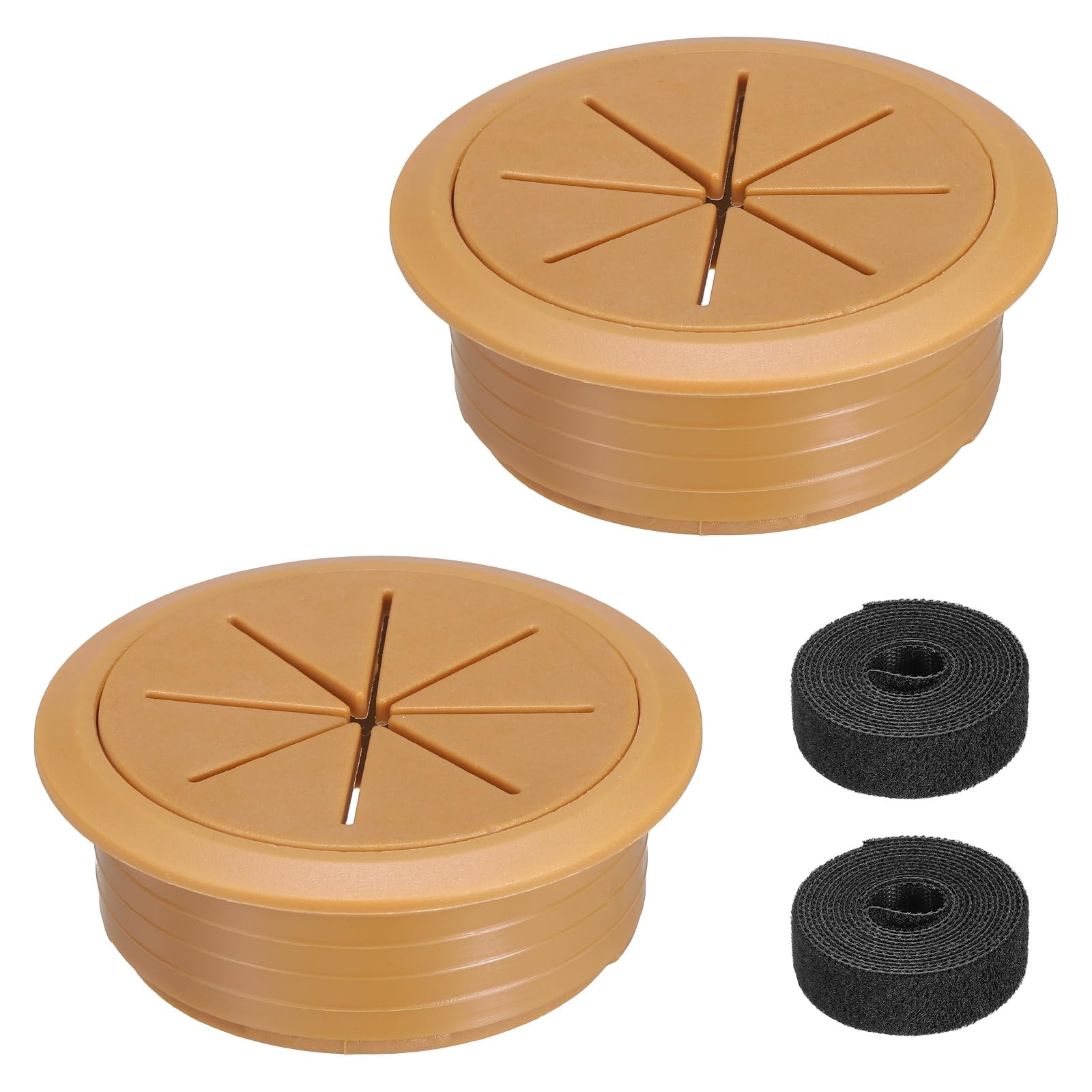 sourcing map 2Pcs Desk Grommet, 2.4" (60mm) Cable Hole Cover ABS Plastic Desk Grommet Flexible Cable Cord Organizer with 6.5ft Cable Tie for Home Office Table, Brown