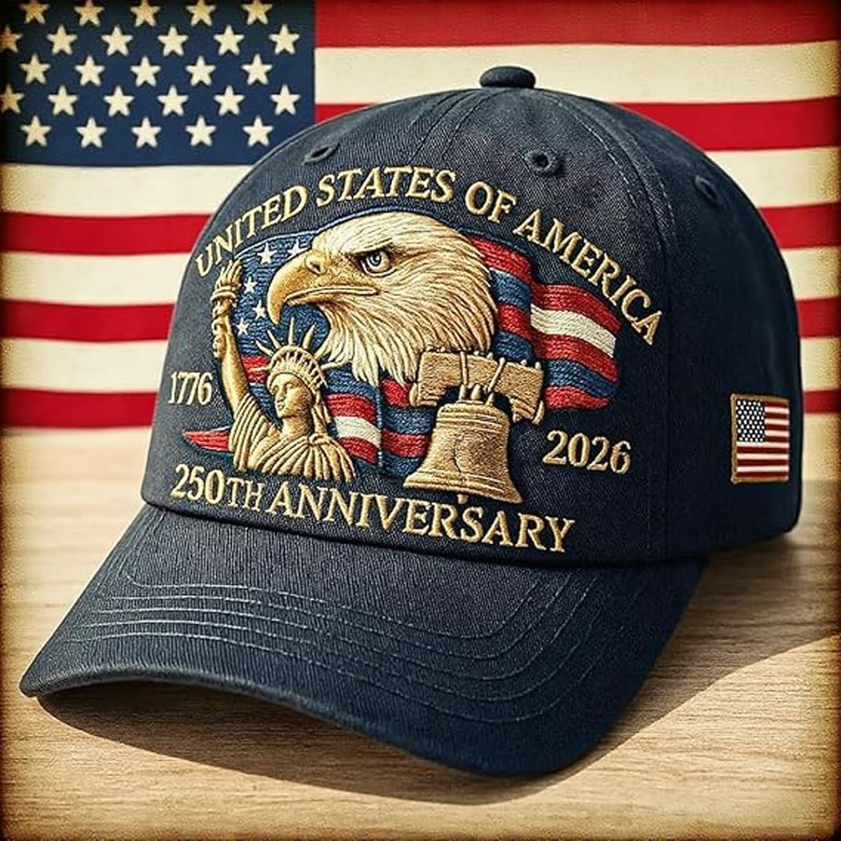 Eagle & Liberty – United States 250th Anniversary Hat, 2025 Adjustable Bald Eagle Printed Patriotic Baseball for Men Women
