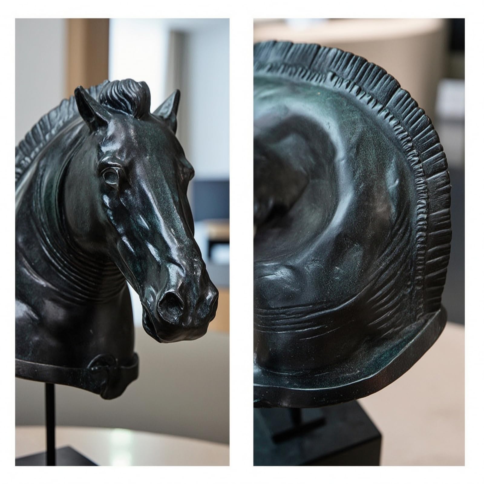Baoblaze Escultura de Caballo Resina Busto Caballo Estatua Vintage Figura Ornamental con Tonos Oscuros y Presencia Adecuada para Sala de Estar Recibidor Estantería 35x15.5x54.5cm
