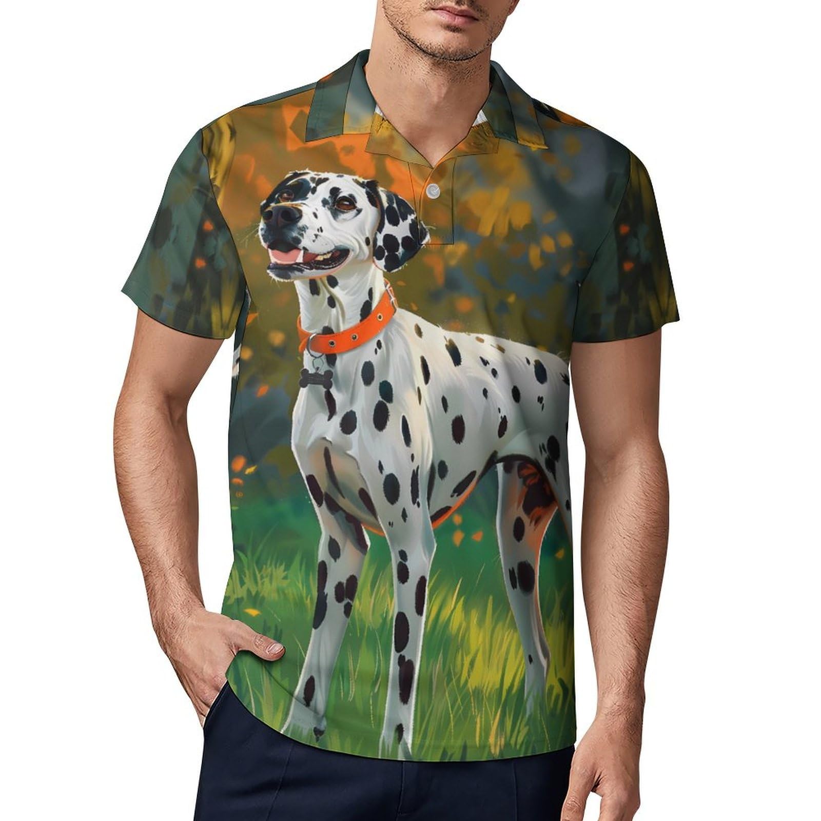 Dalmatian Dog Painting Novelty Men's Short Sleeve Shirts Funny Golf Tennis Work T-Shirt Sport Tee XL